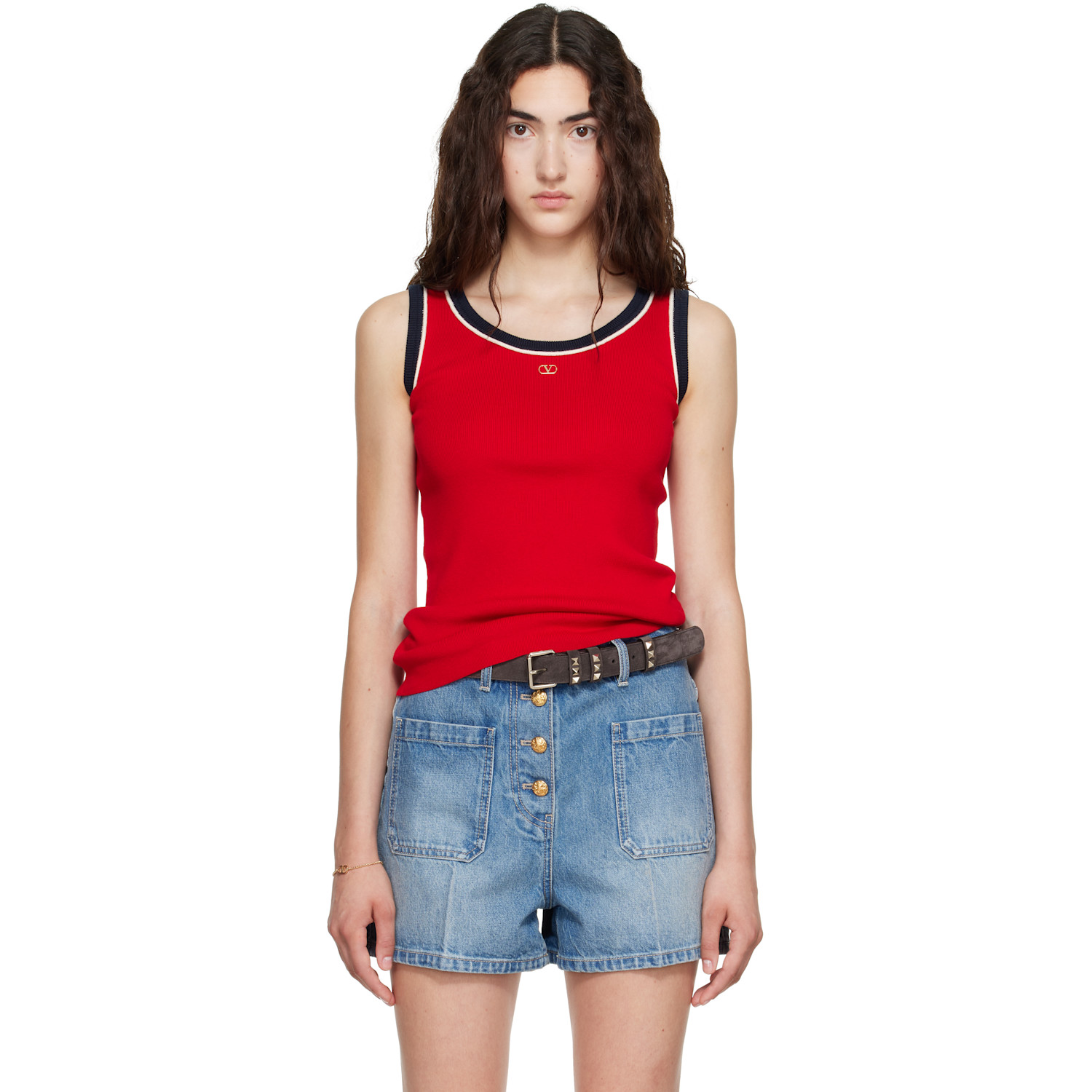 Valentino Red Knit Cotton Vlogo Tank Top In R9m Paris