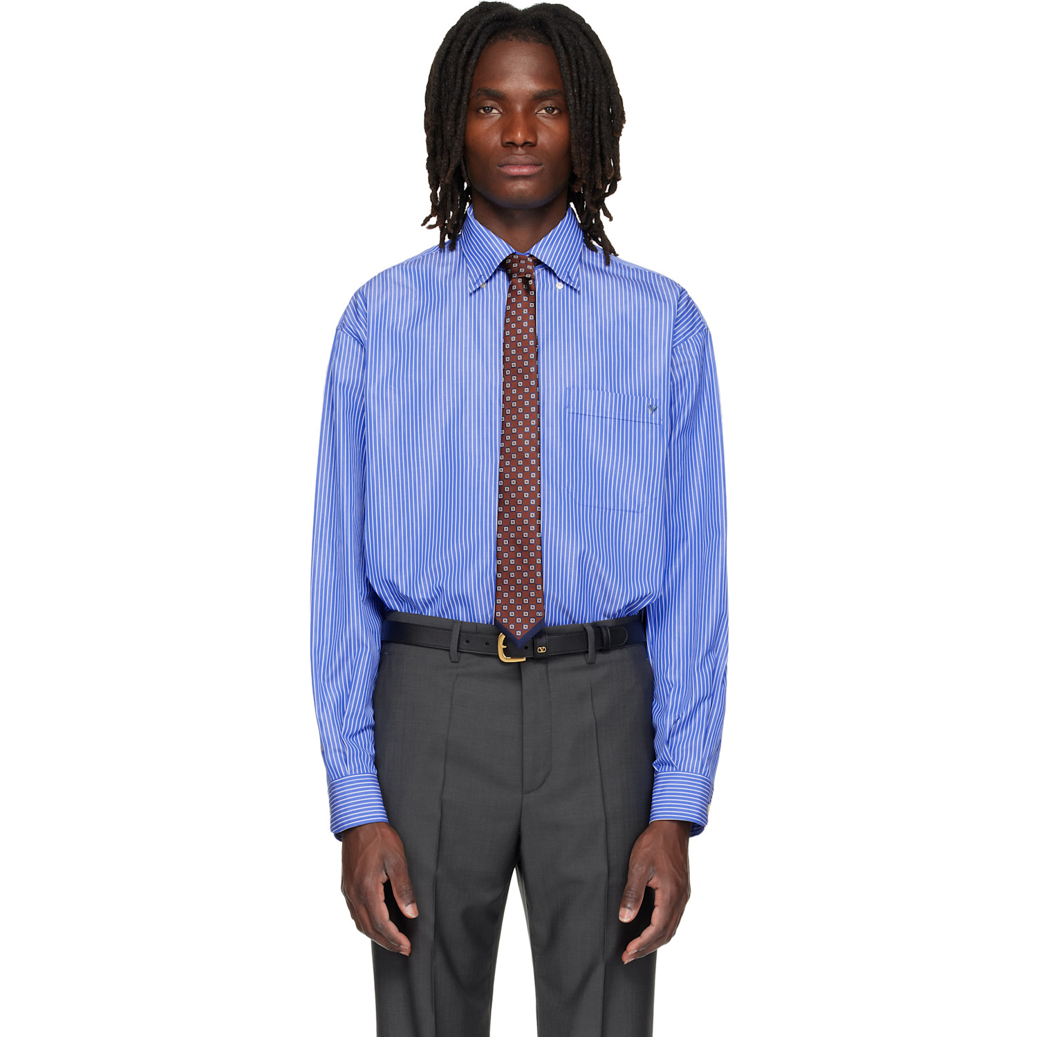 Valentino Blue Striped Cotton Poplin Shirt