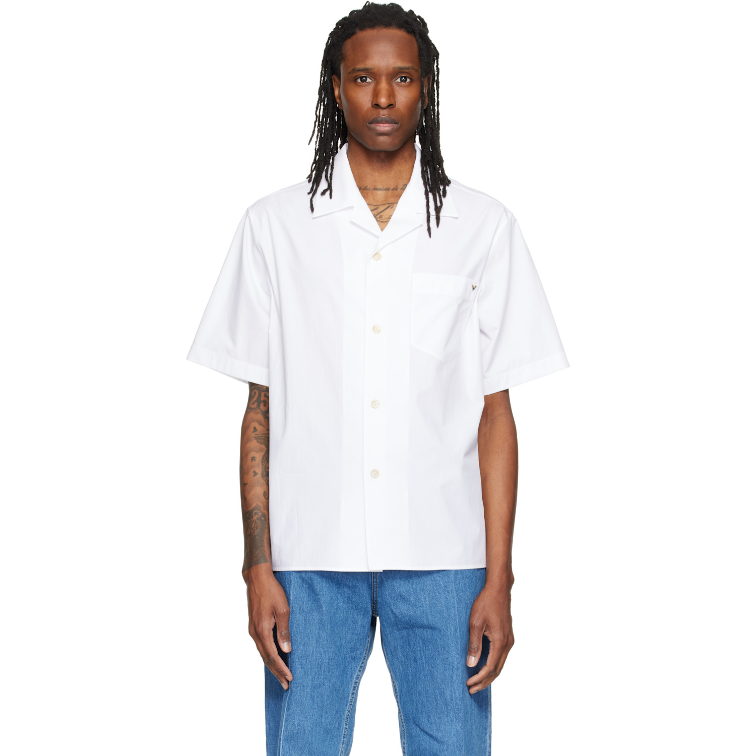 Valentino White Short Sleeve Cotton Poplin Shirt