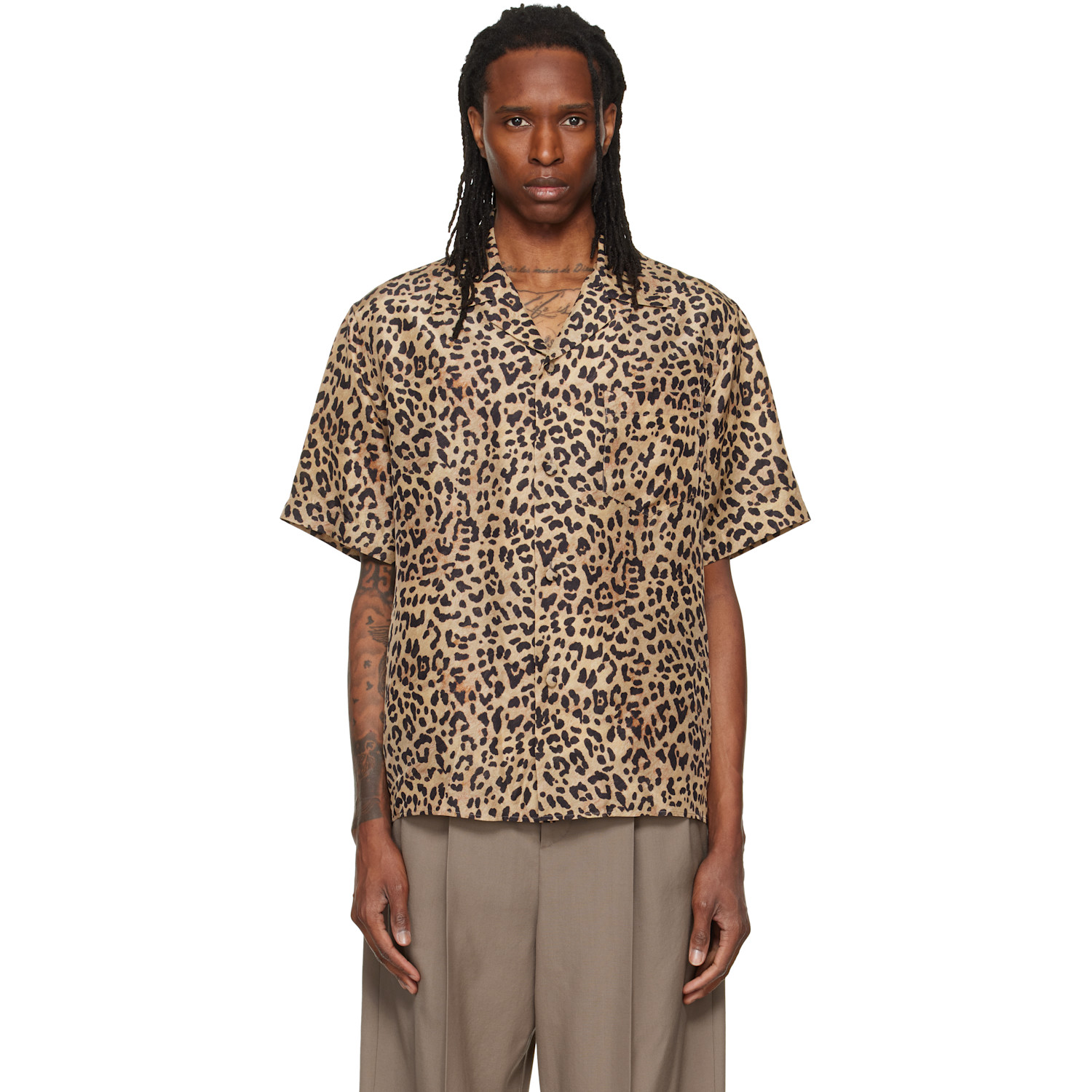 Valentino Beige & Black Habotai Silk Bowling Shirt