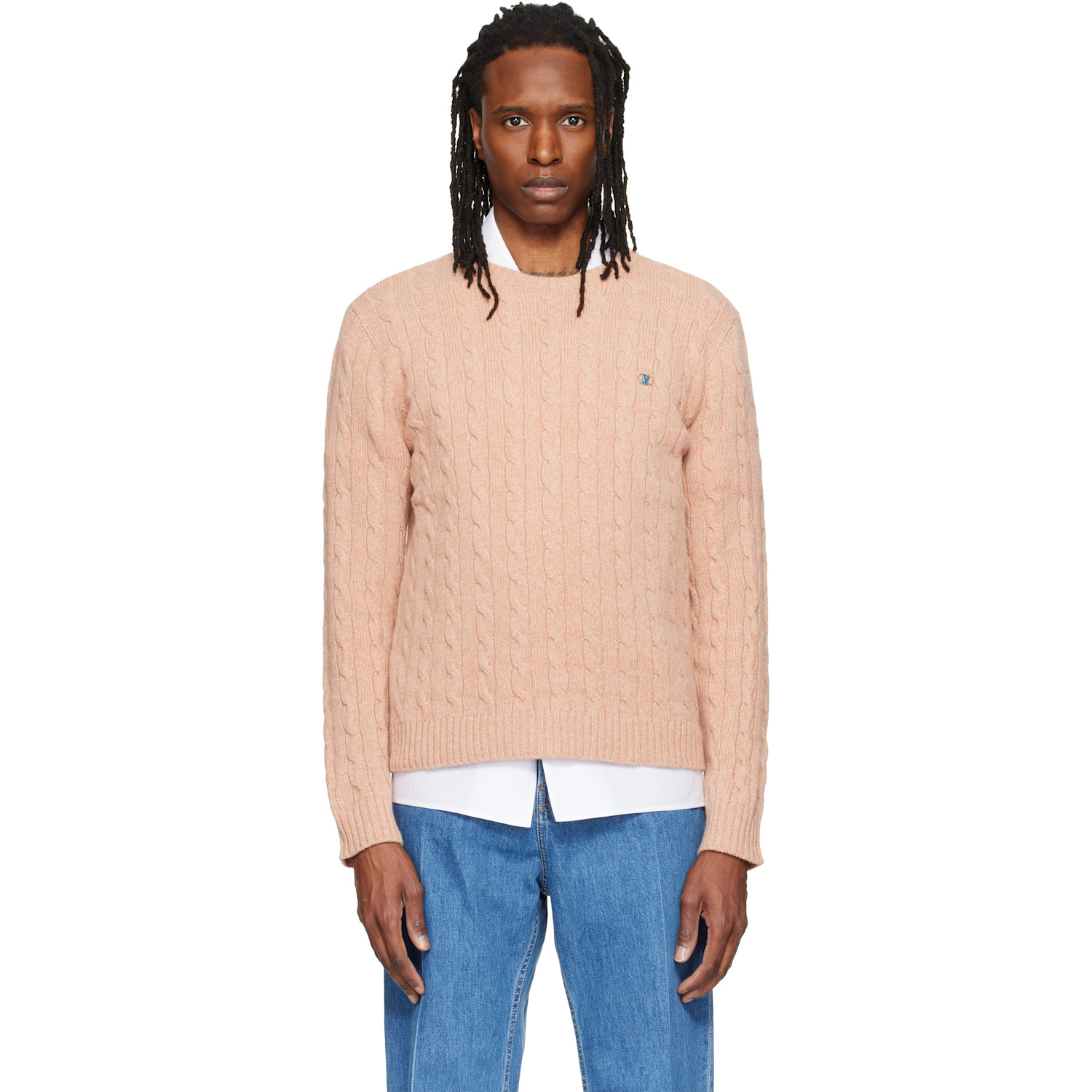 Valentino Pink Cable-Knit Wool Sweater