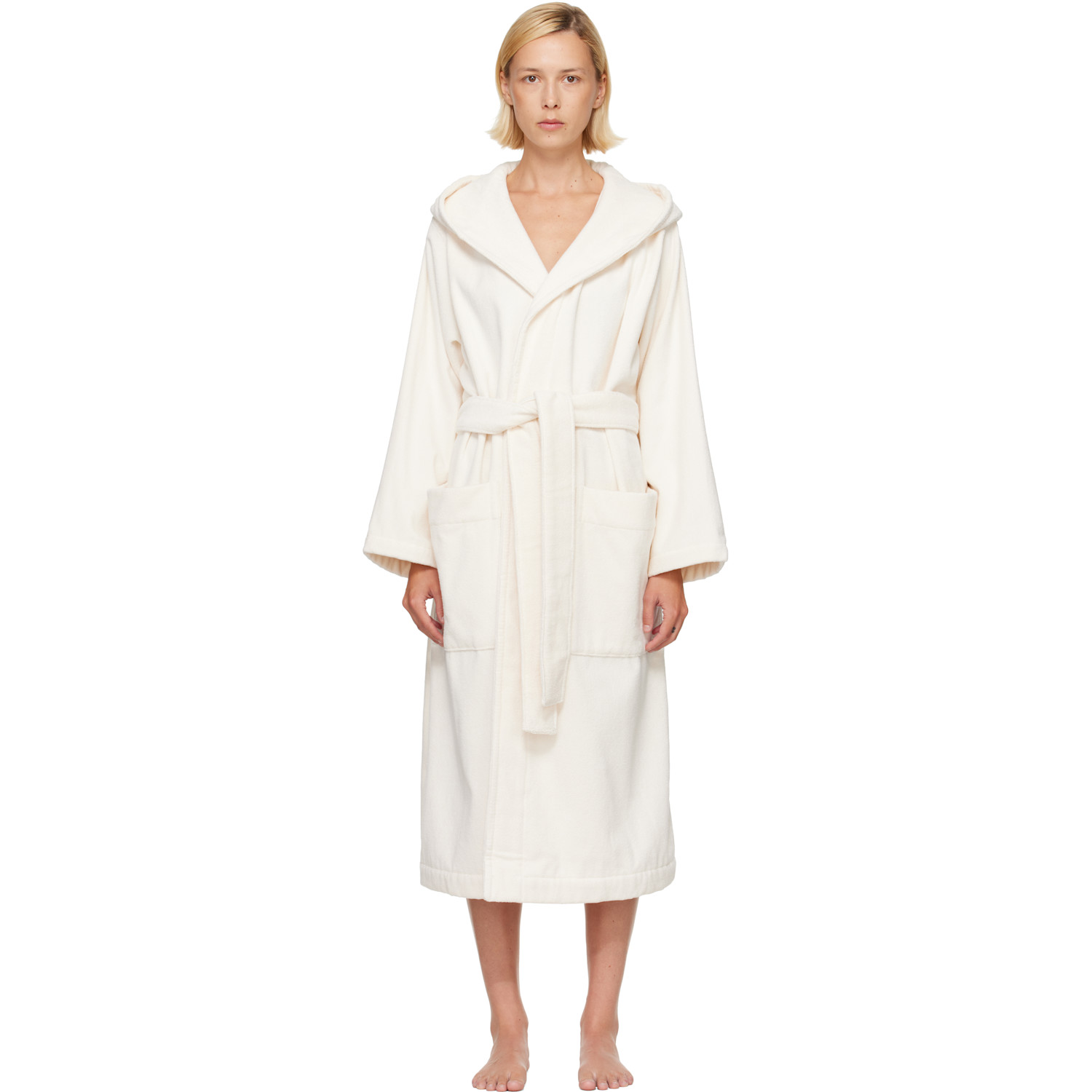 Tekla Off-White Terry Hooded Bathrobe