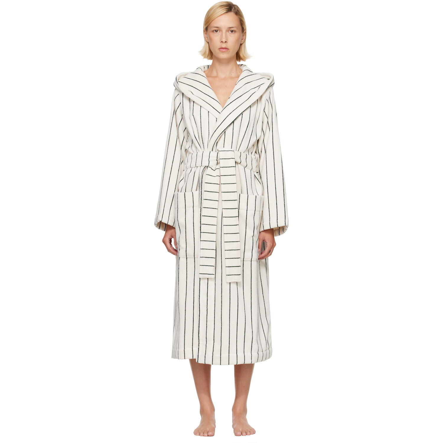Tekla Off-White & Green Terry Hooded Bathrobe