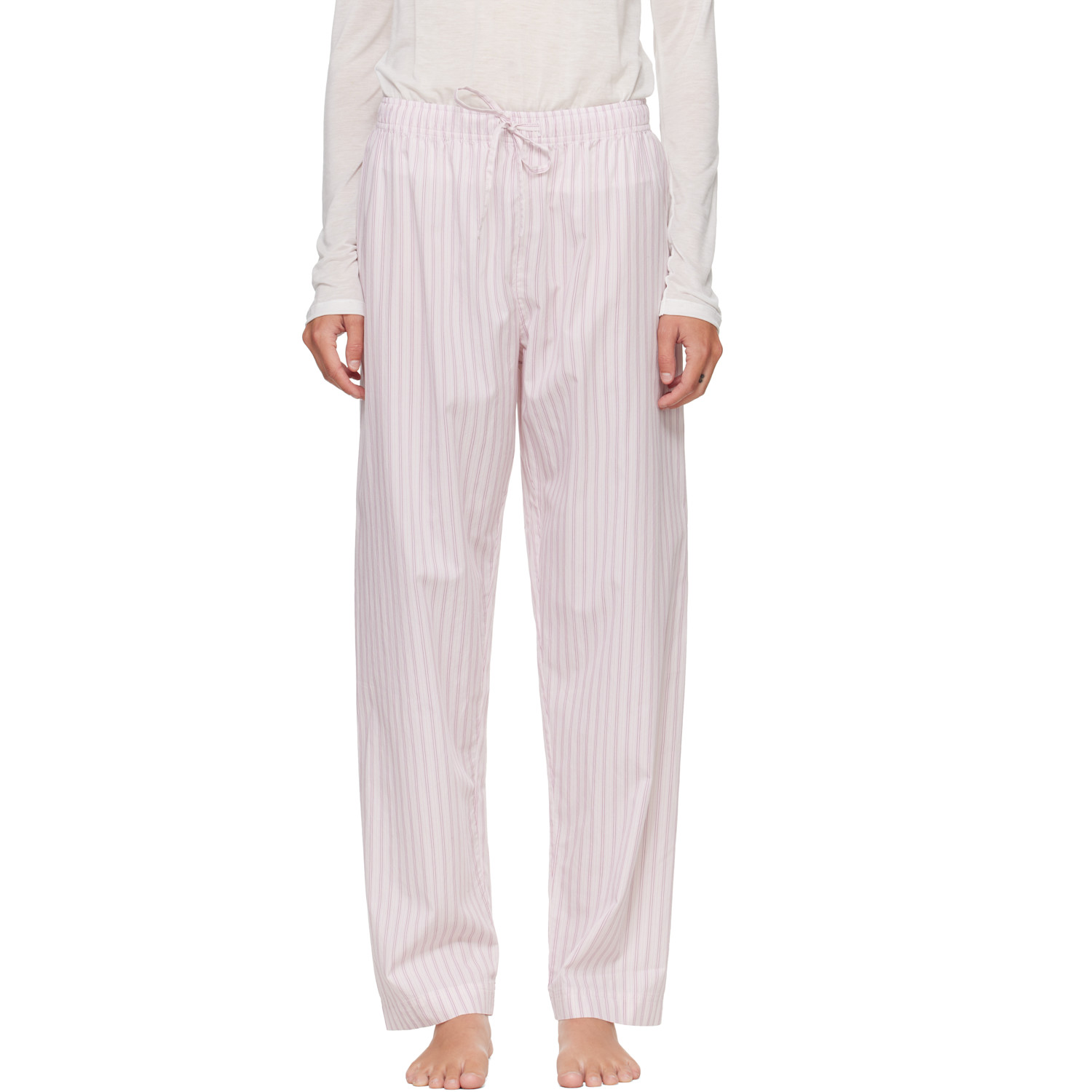 Tekla Pink Fine Twill Pyjama Pants In Hessel Stripes