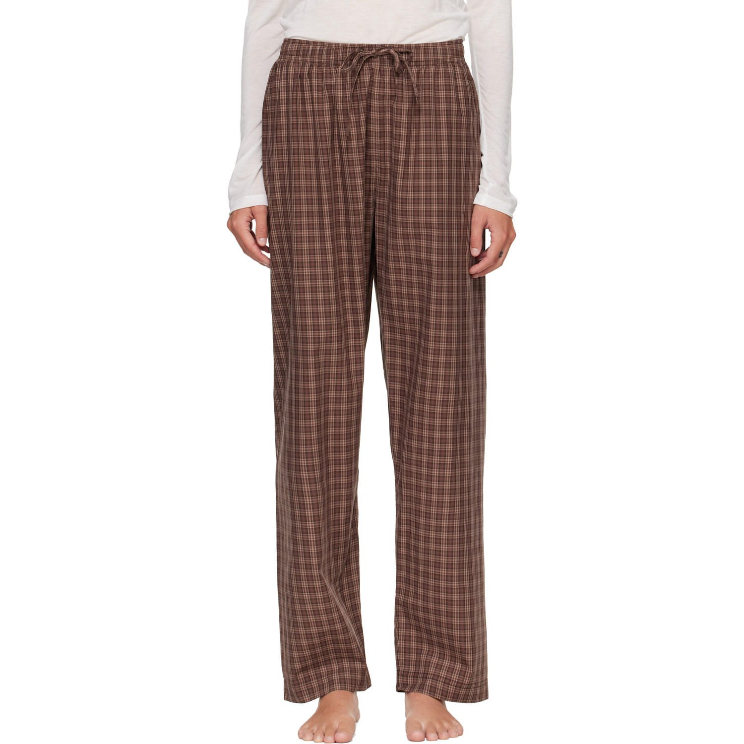 Tekla Brown Fine Twill Pyjama Pants In Serra Checks