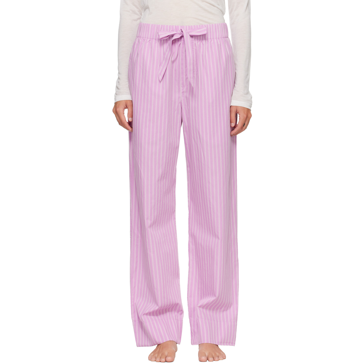Tekla Pink Poplin Pyjama Pants In Purple Pink Stripes