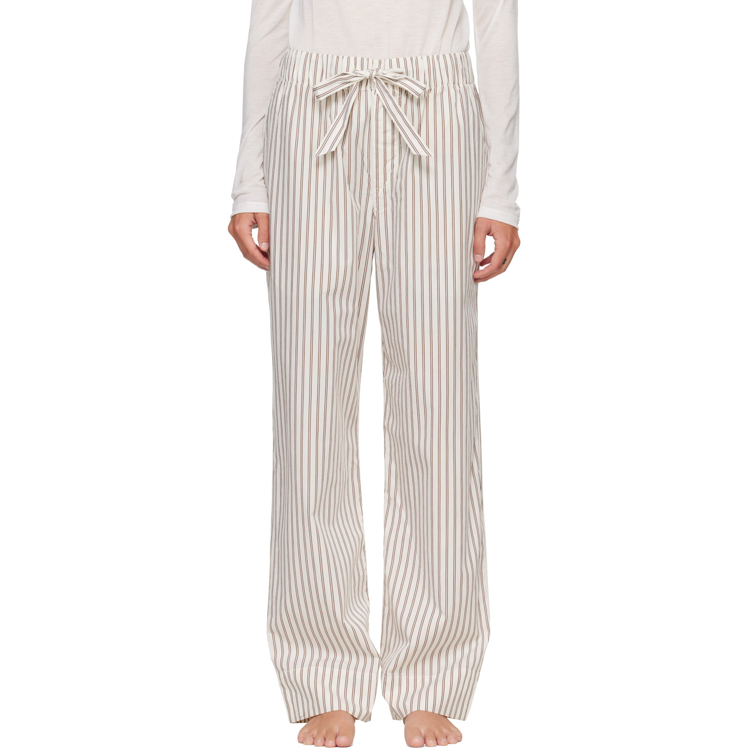 Tekla Off-white & Brown Poplin Pyjama Pants In Hopper Stripes