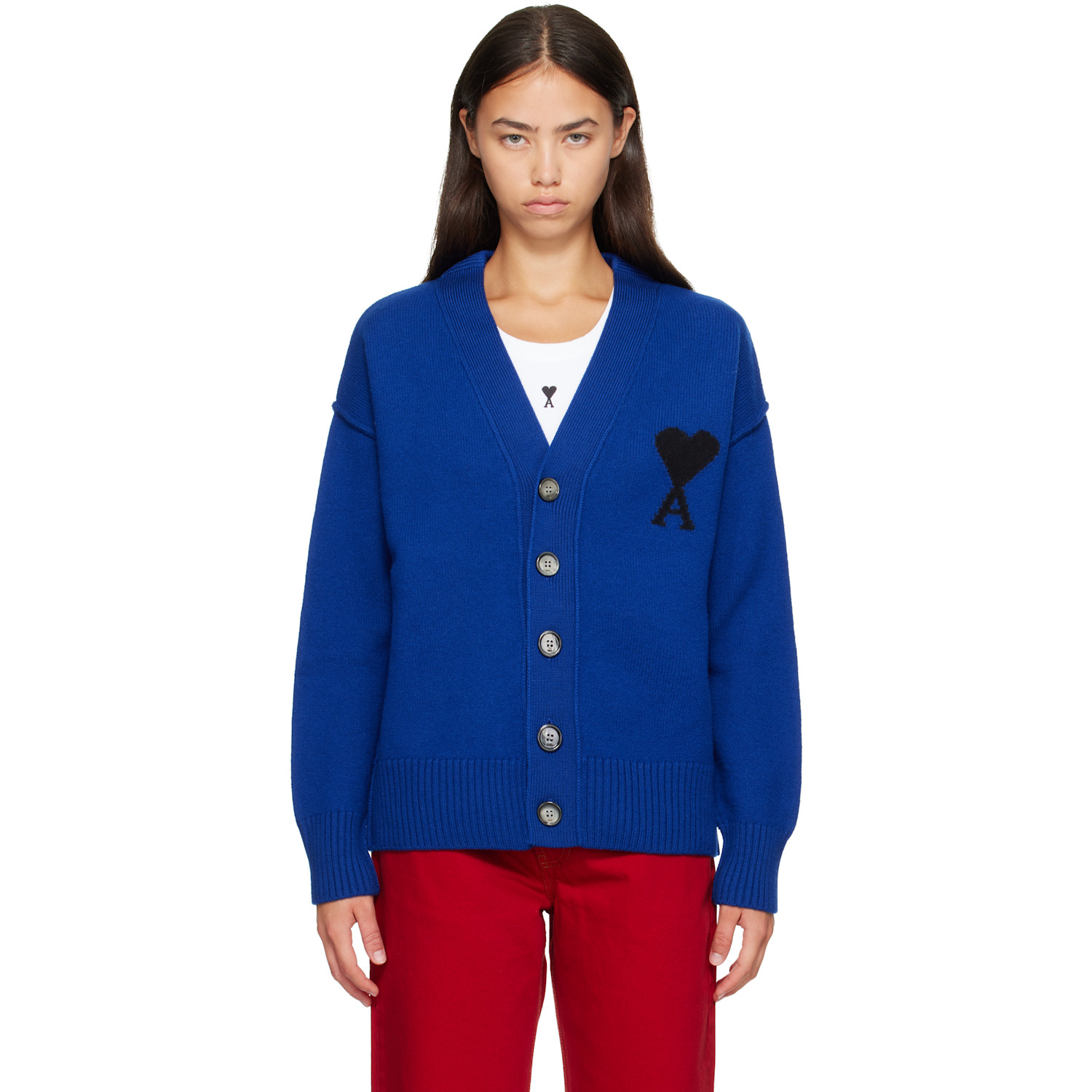 AMI Paris Navy Wool Ami de Coeur Cardigan
