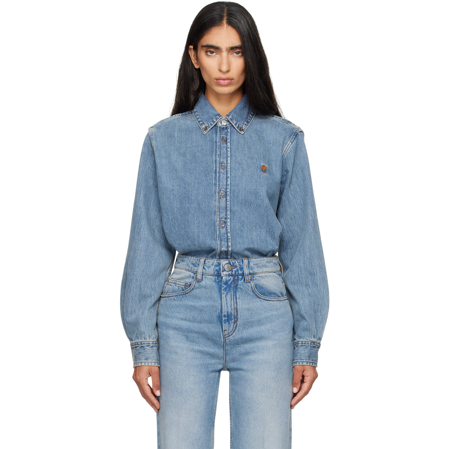 AMI Paris Blue Ami de Coeur Denim Shirt