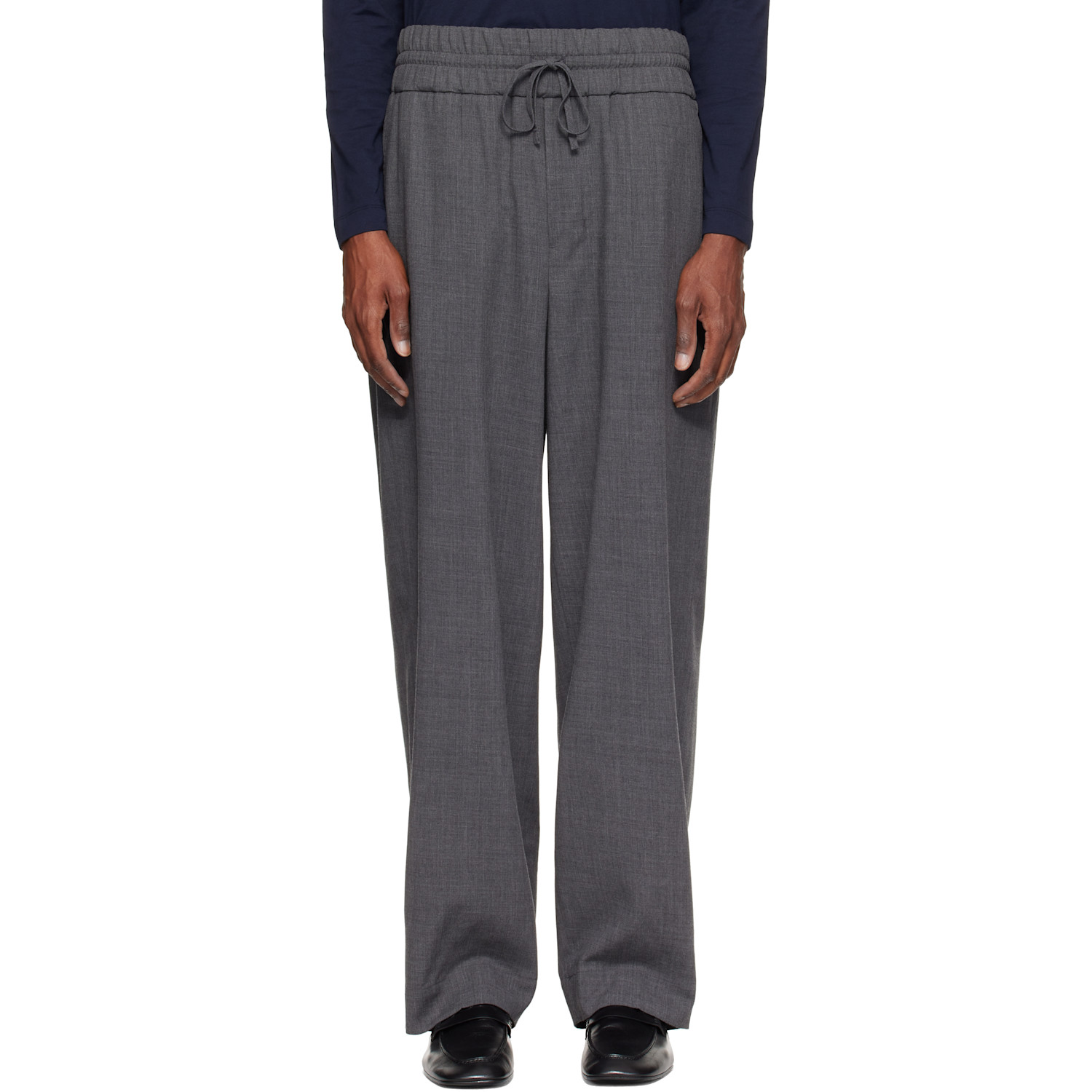 AMI Paris Gray Elasticated-Waist Wool Trousers