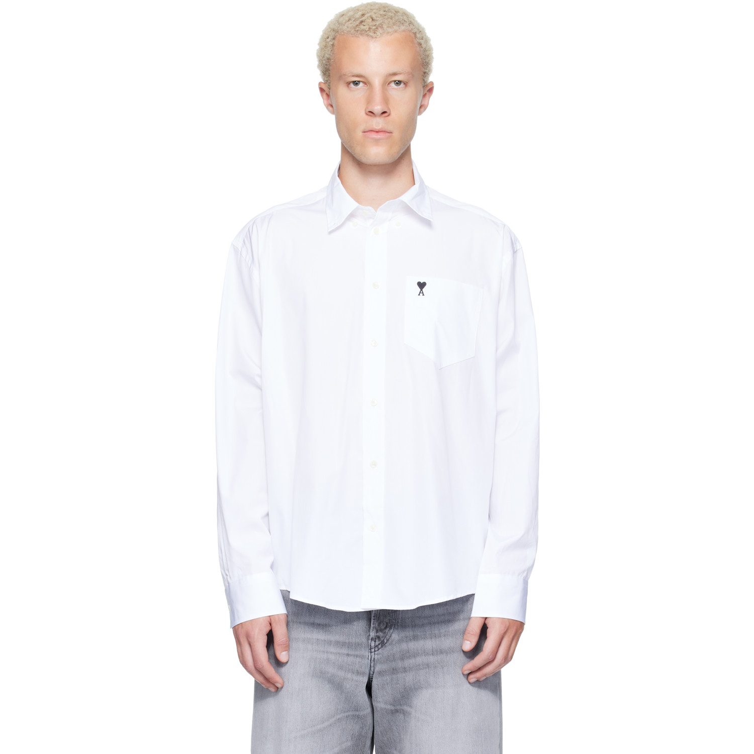 AMI Paris White Boxy Cotton Ami de Coeur Shirt
