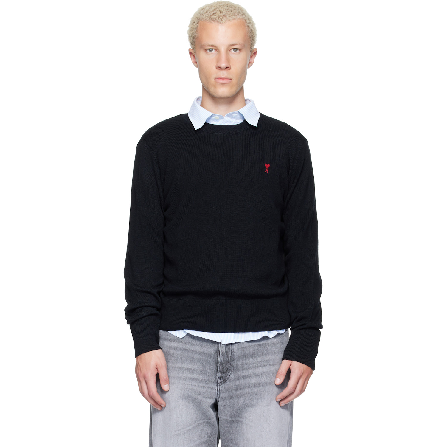 AMI Paris Black Crewneck Wool Ami de Coeur Sweater