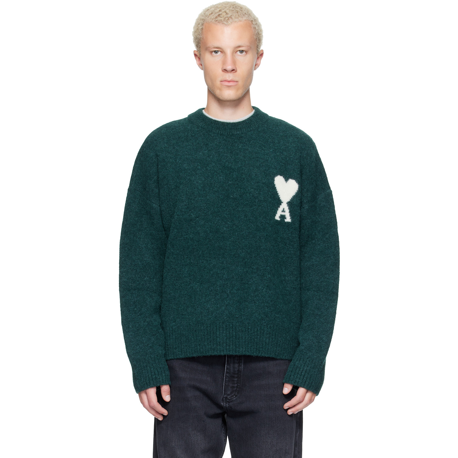 AMI Paris Green Crewneck Alpaca Ami de Coeur Sweater