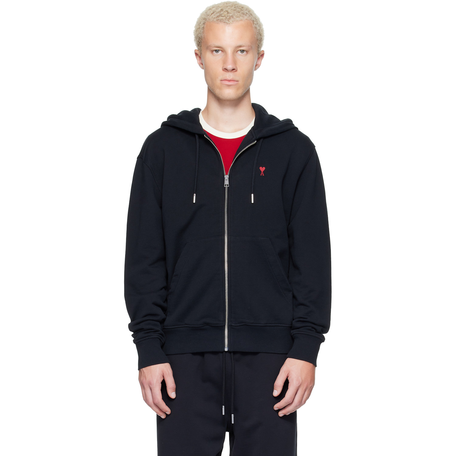 AMI Paris Black Zipped Cotton Ami de Coeur Hoodie