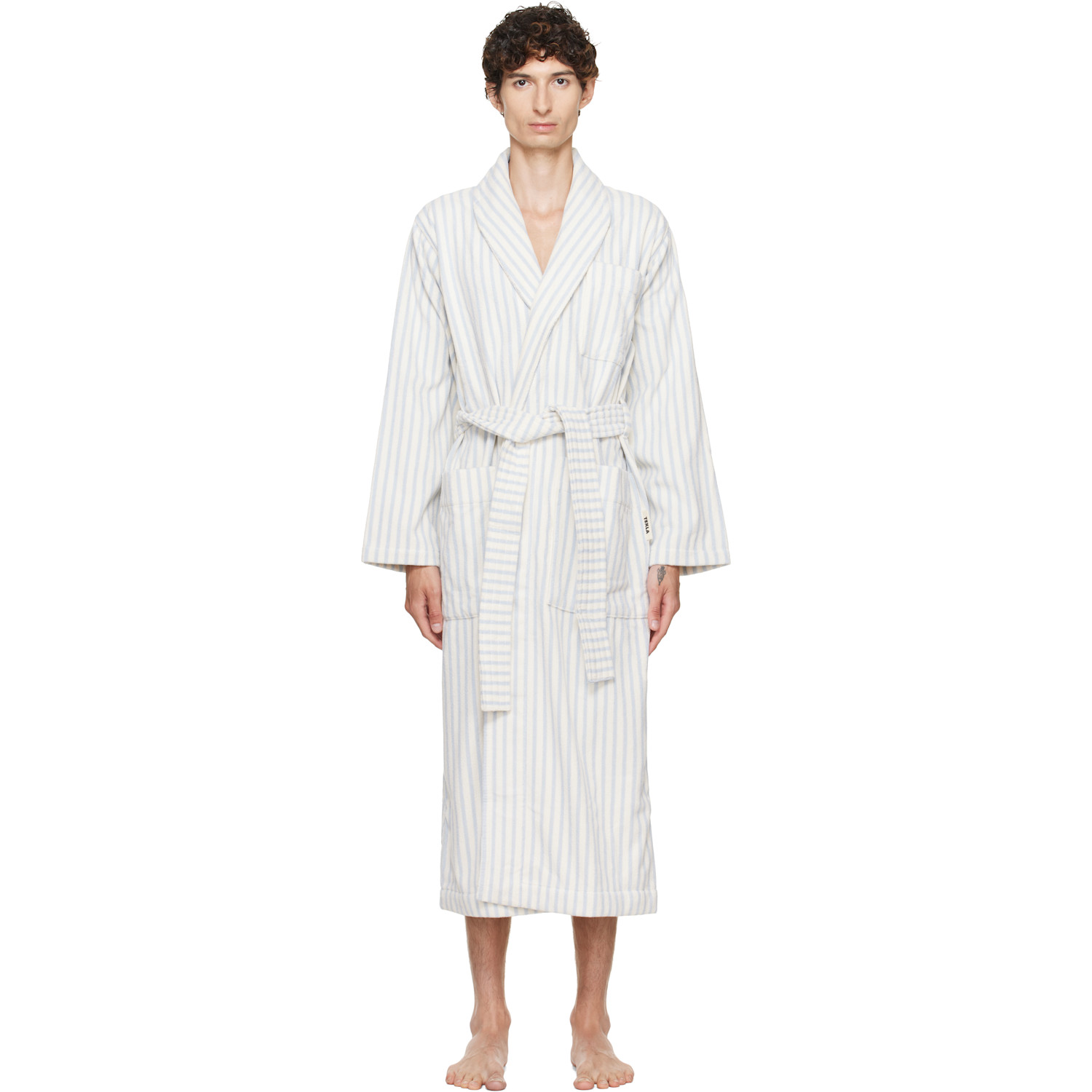 Tekla White & Blue Terry Classic Bathrobe