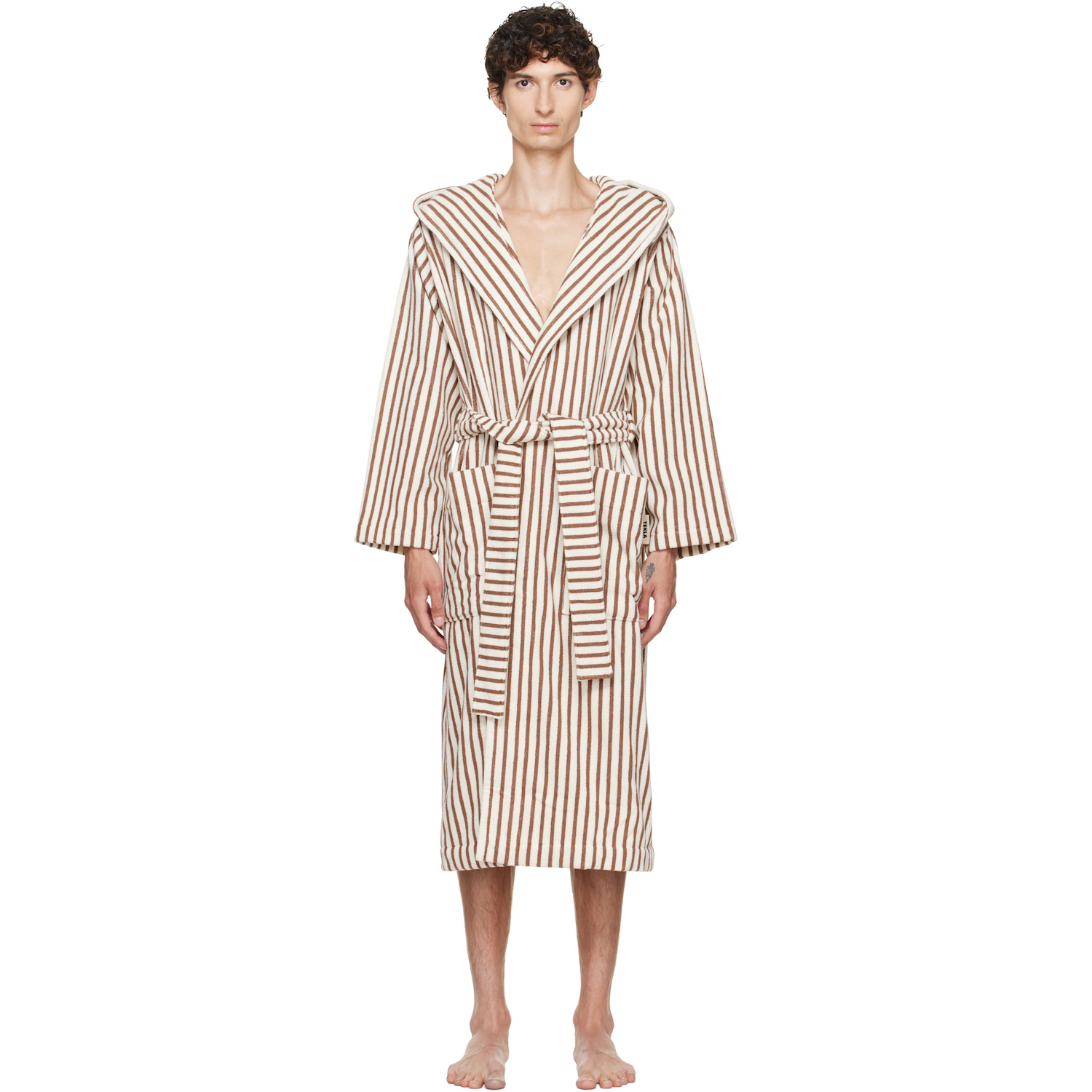 Tekla Off-White & Brown Terry Hooded Bathrobe