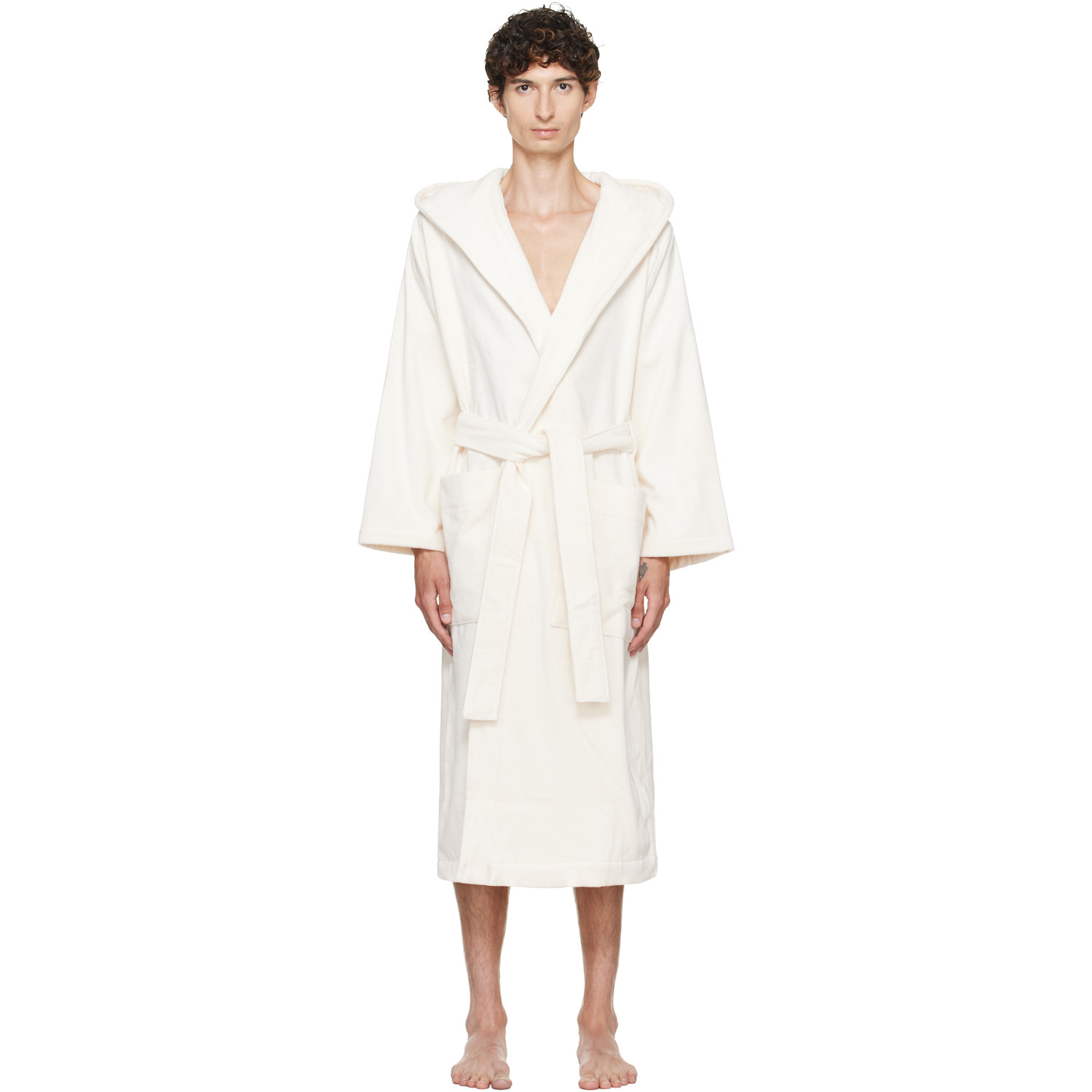 Tekla Off-White Terry Hooded Bathrobe