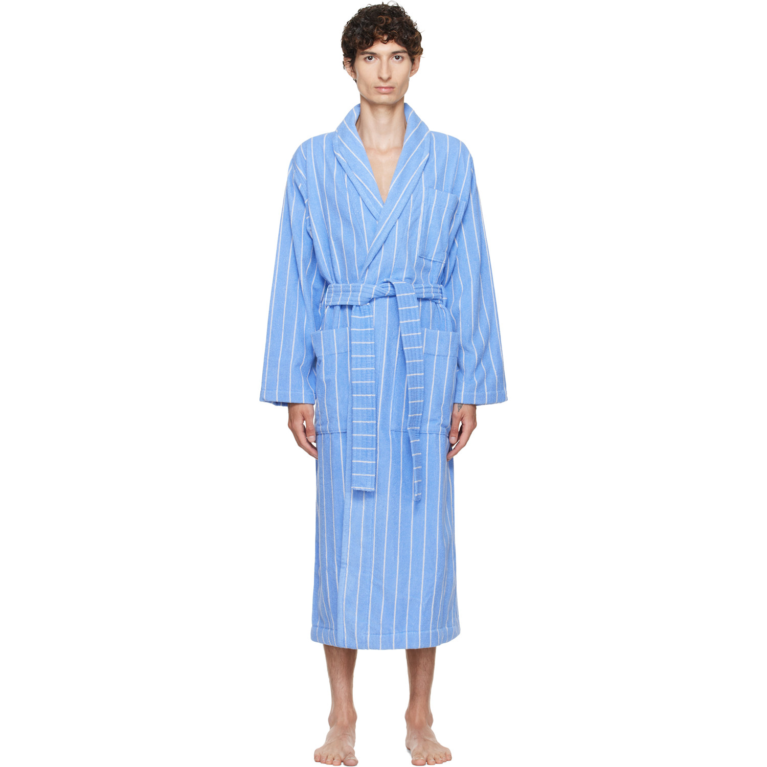 Tekla Blue & White Terry Classic Bathrobe