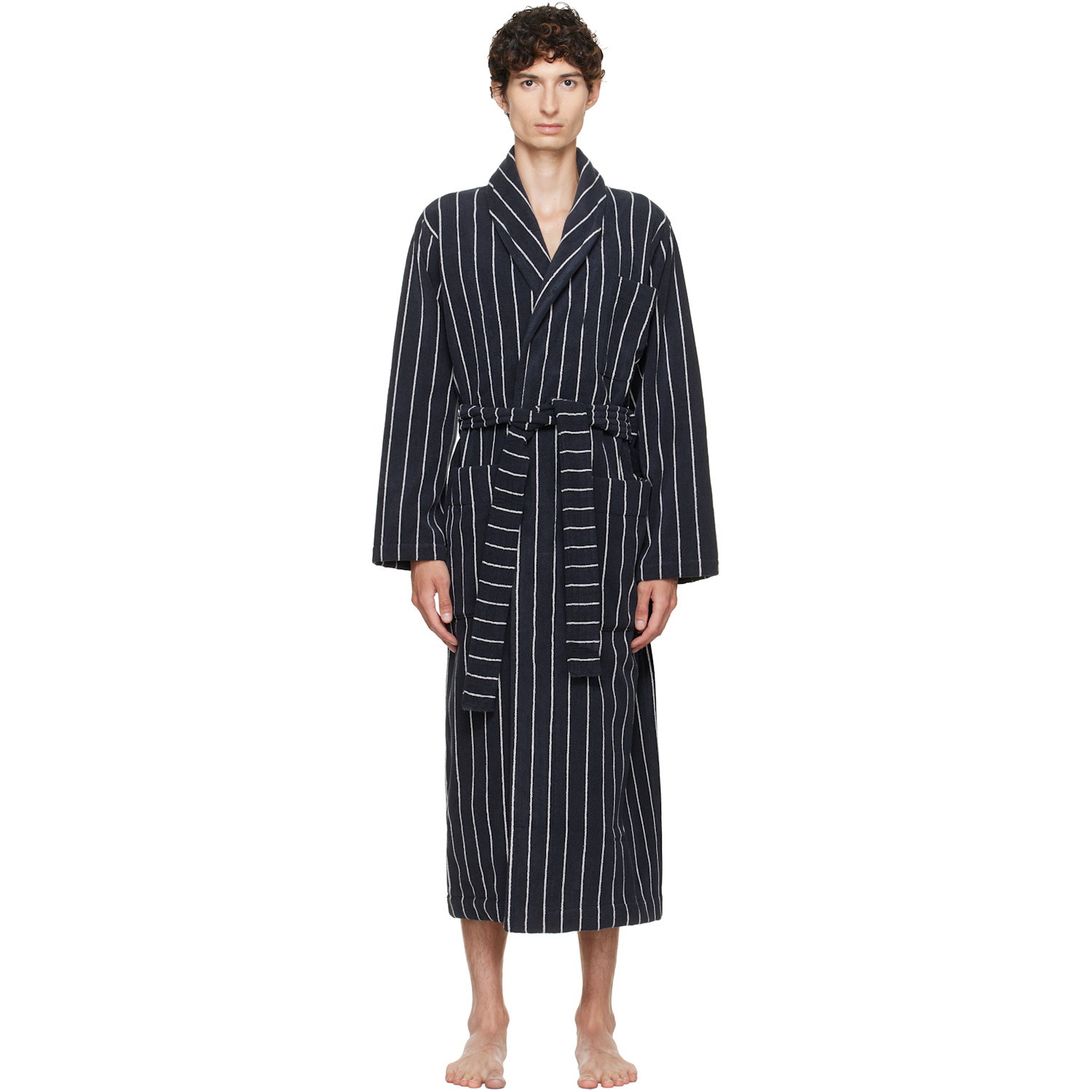 Tekla Black & White Terry Classic Bathrobe