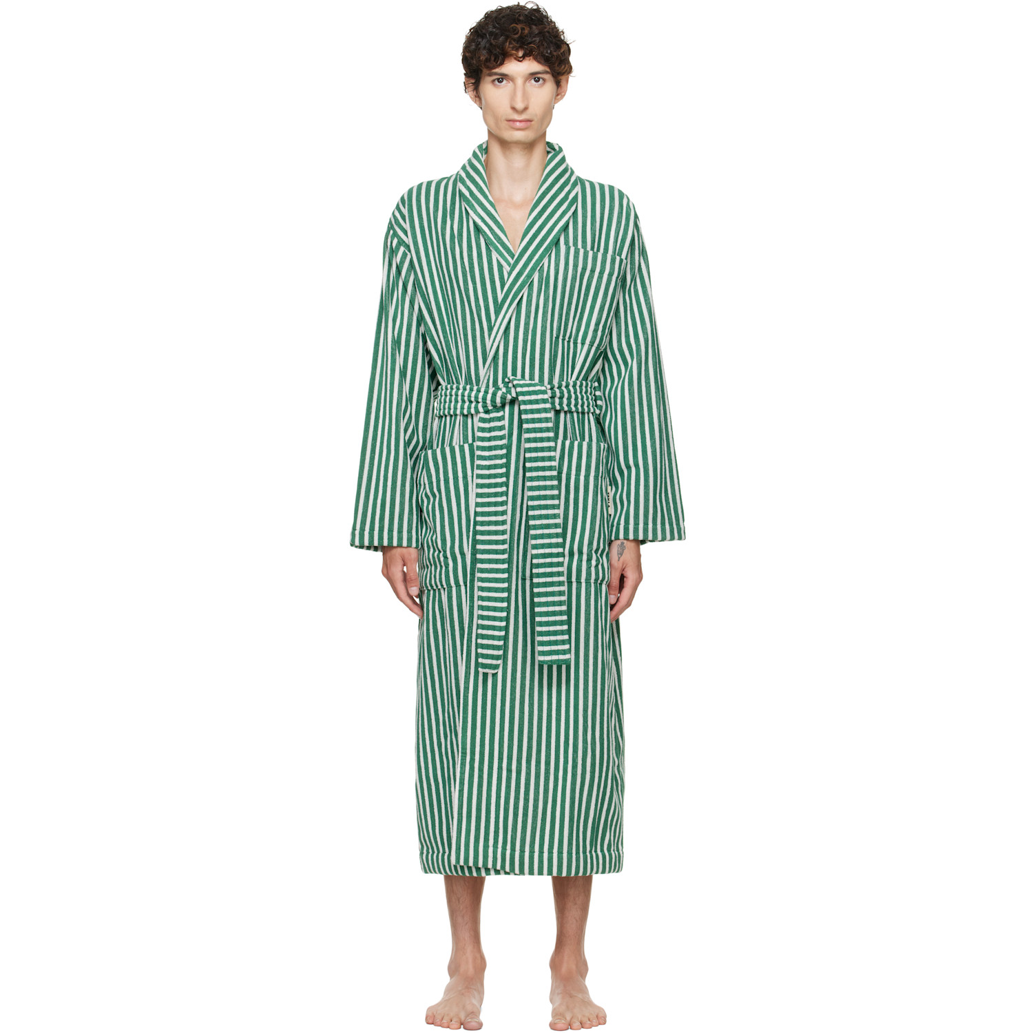Tekla Green & White Terry Classic Bathrobe