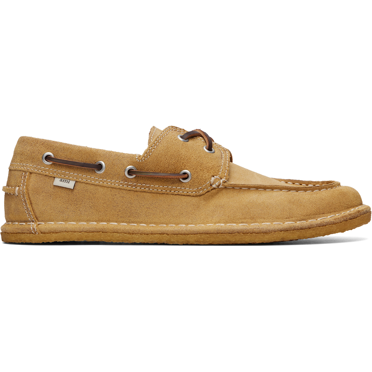 AMI Paris Beige Cow Leather Boat Shoes