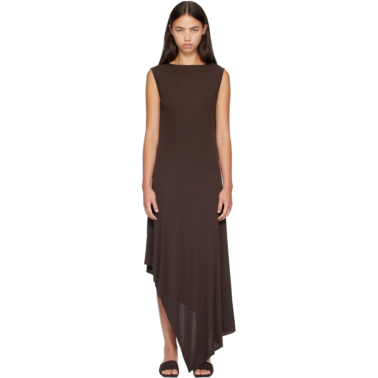 ALAÏA Brown Backless Jersey Crepe Midi Dress