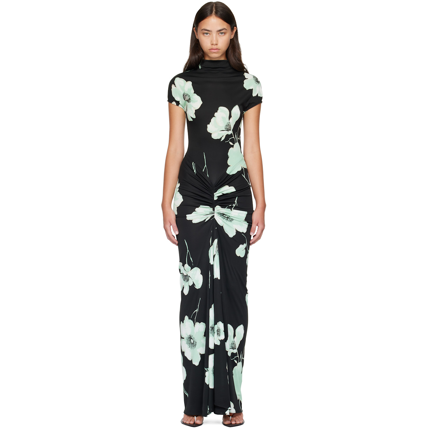 ALAÏA Black Draped Printed Maxi Dress