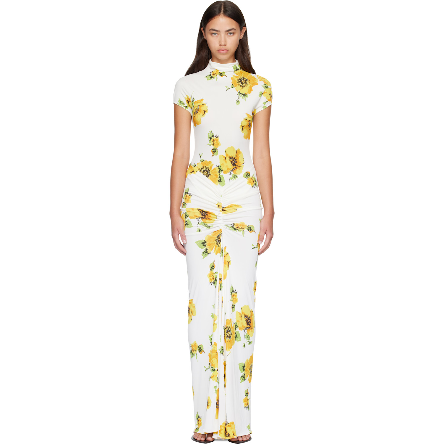 ALAÏA White Draped Printed Maxi Dress