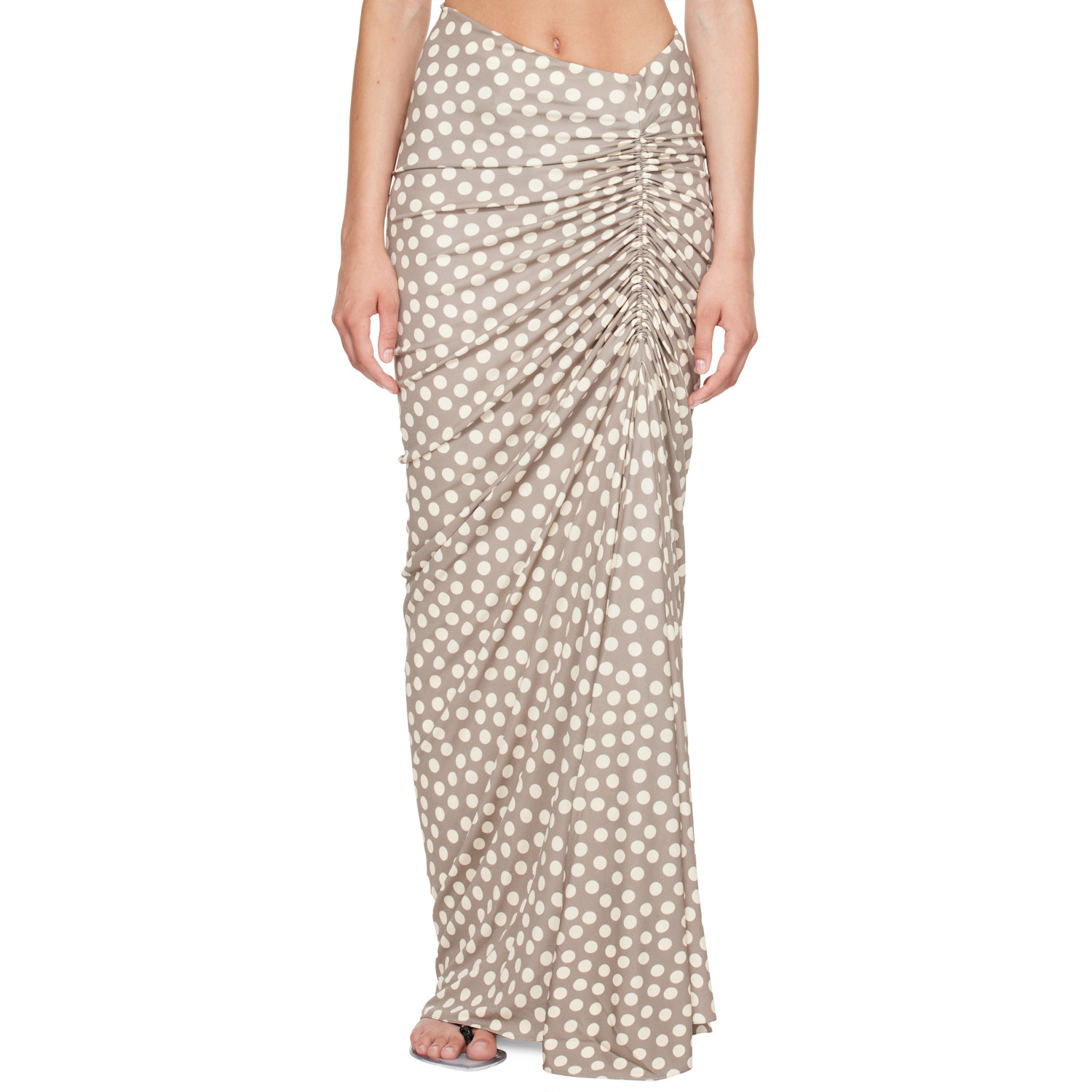ALAÏA Taupe Polka Dots Gathered Maxi Skirt