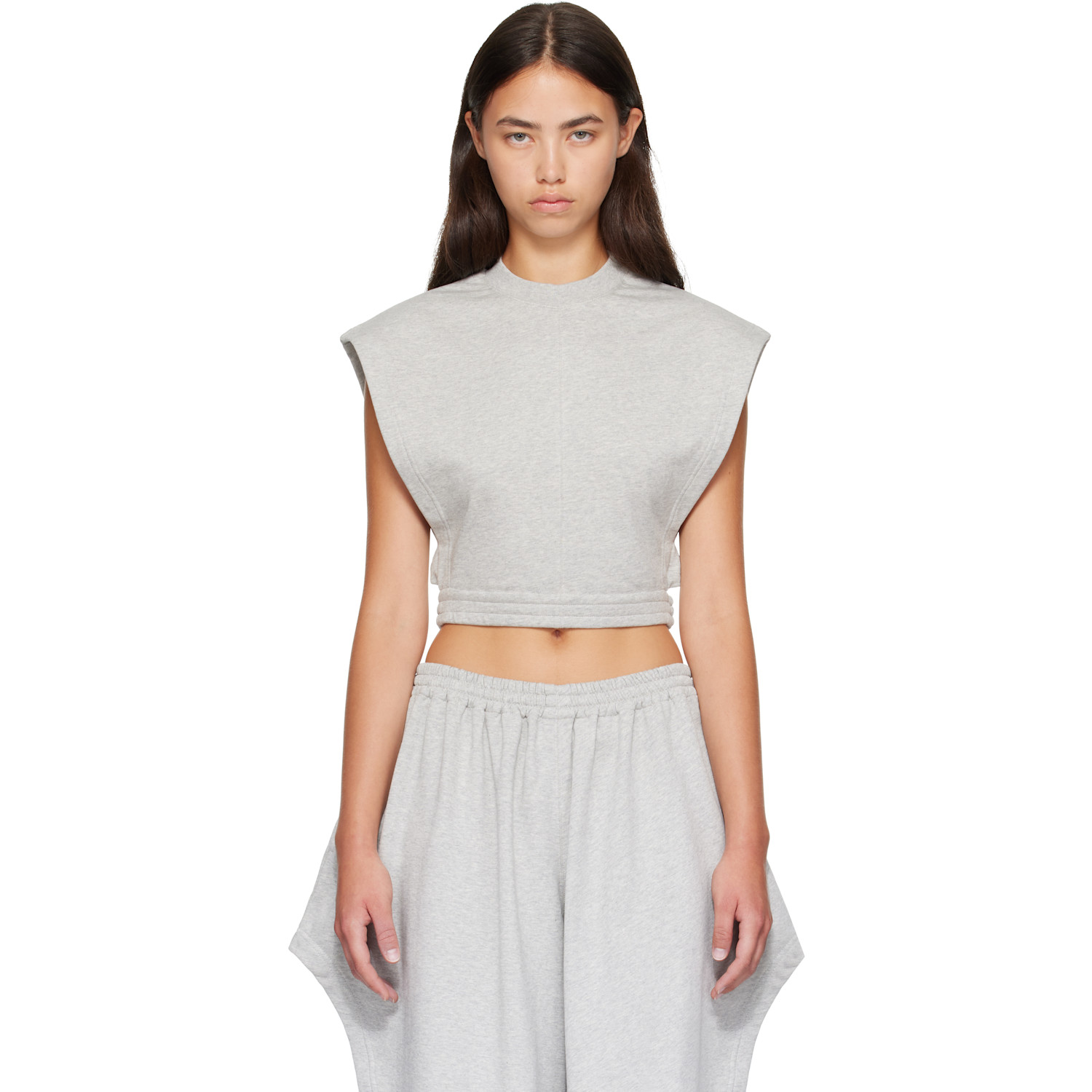 ALAÏA Gray Fleece Jersey Crop Top