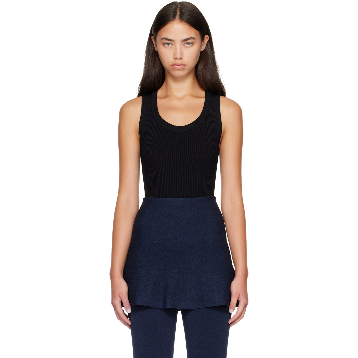 ALAÏA Black Sleeveless Ribbed Knit Bodysuit
