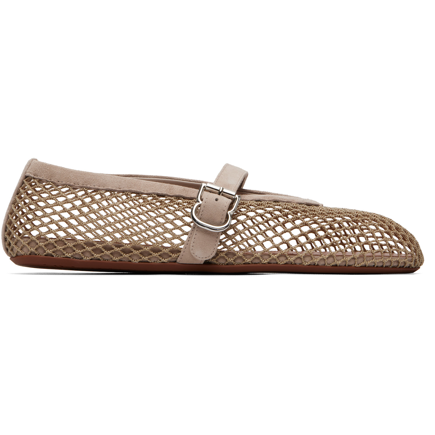 ALAÏA Gray Fishnet Suede Ballerina Flats