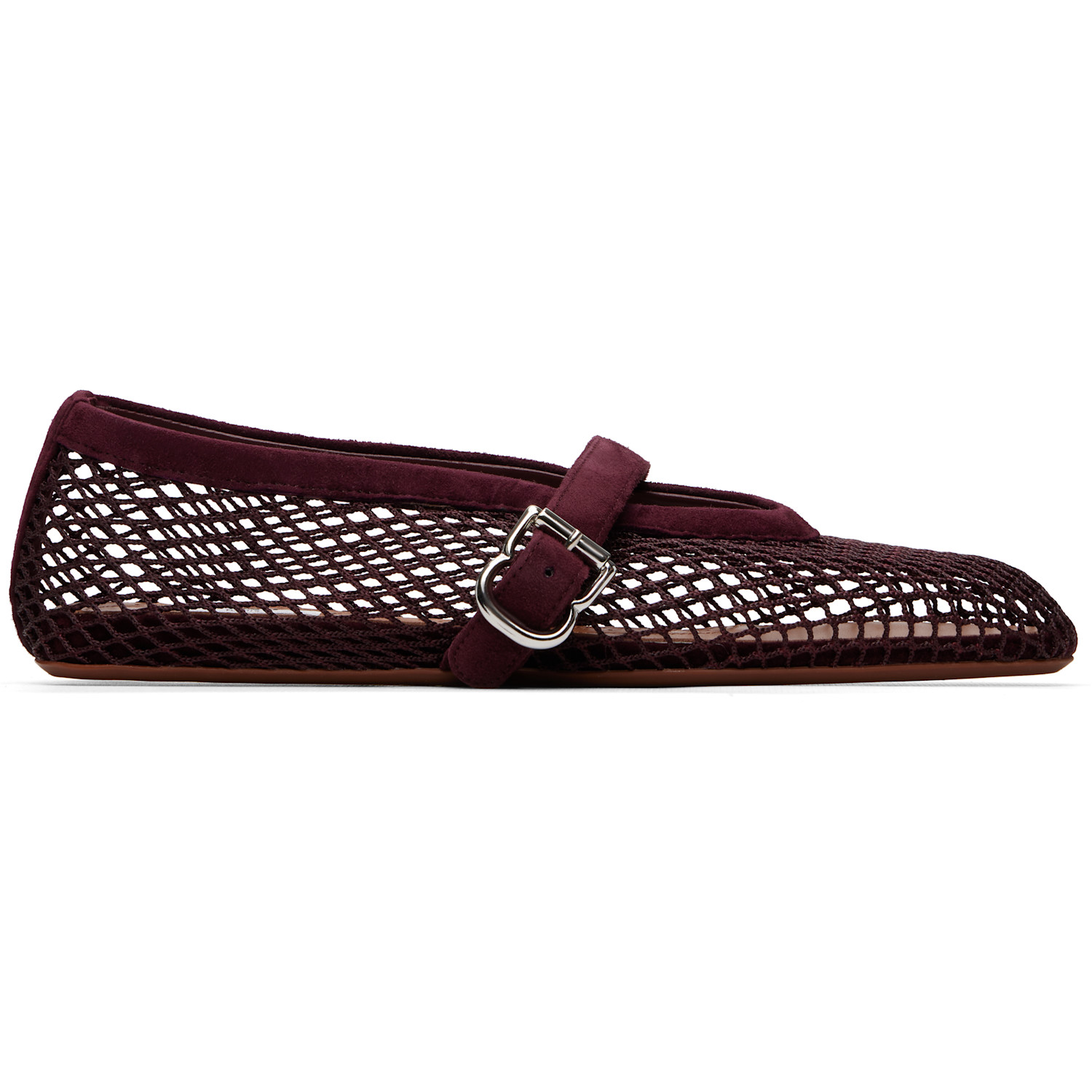 ALAÏA Burgundy Fishnet Suede Ballerina Flats