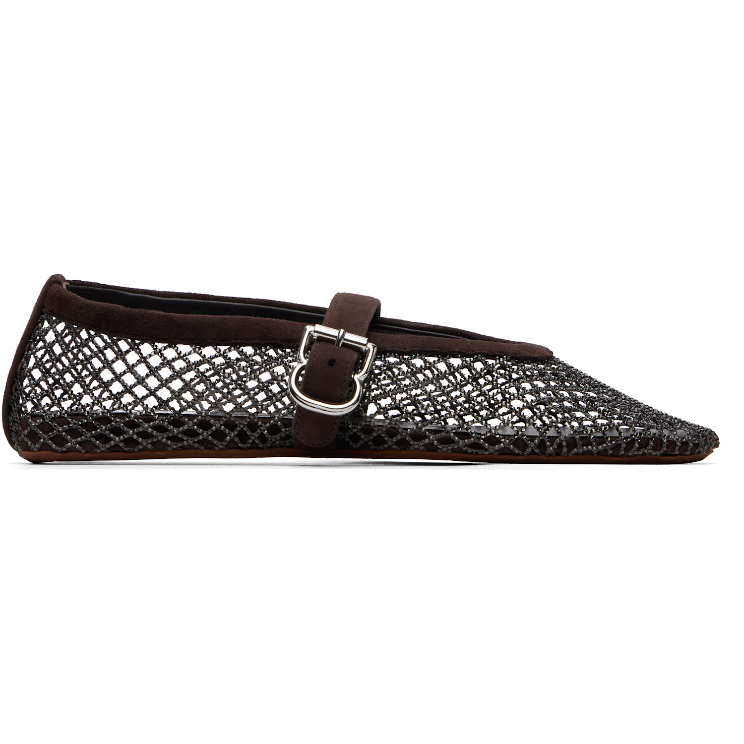 ALAÏA Brown Strass Fishnet Ballerina Flats