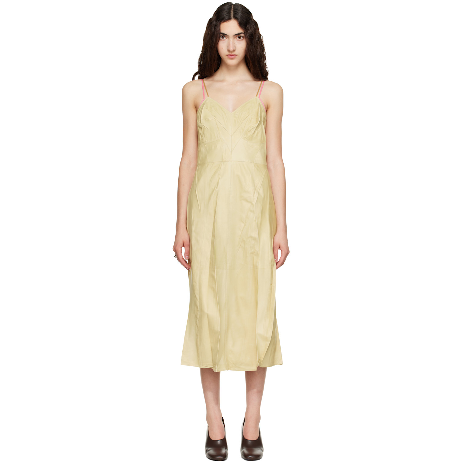 Calvin Klein Collection Yellow Fia Leather Midi Dress