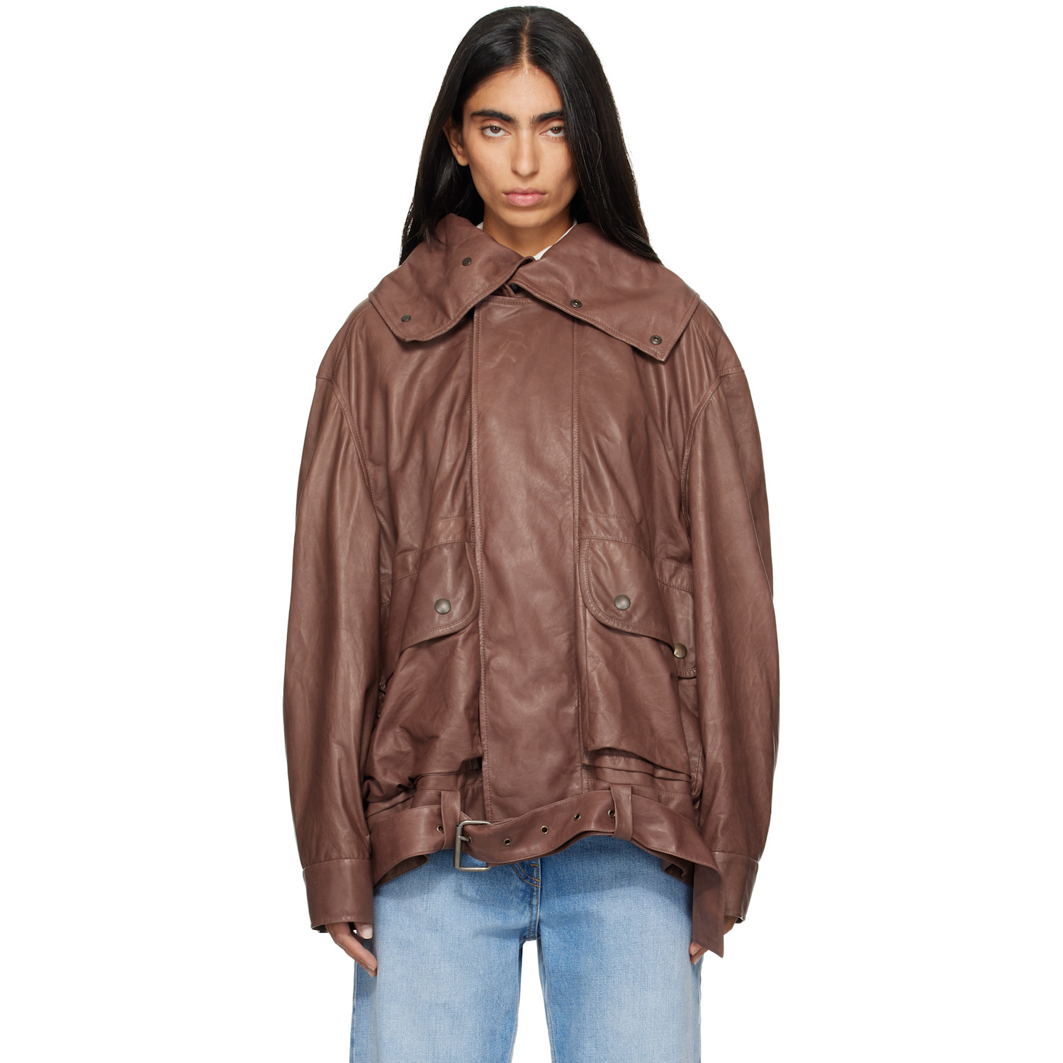 Calvin Klein Collection Brown Isa Leather Flight Jacket