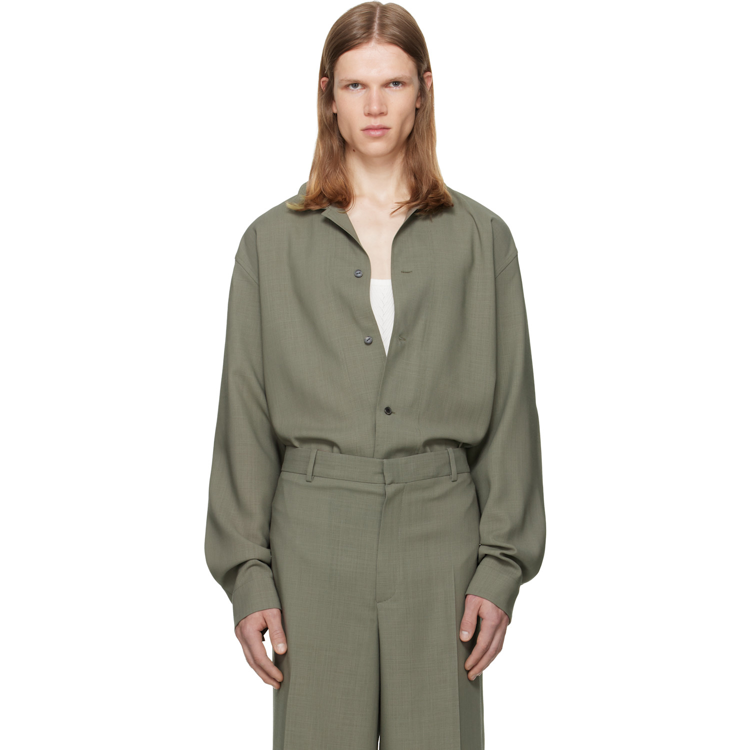 Calvin Klein Collection Taupe Atlas Button-Down Shirt
