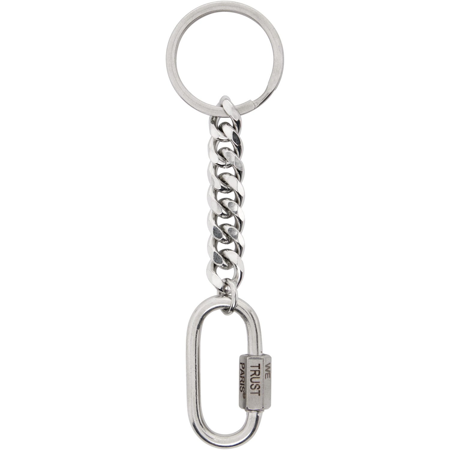  In Gold We Trust Paris Silver Curb Chain Keychain 