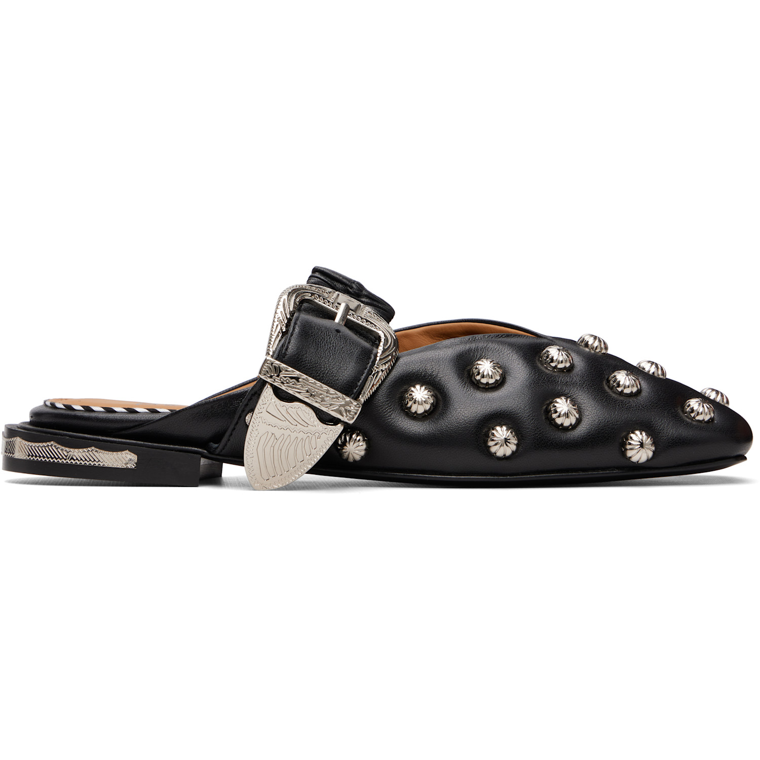 Toga Pulla Black Studded Leather Flats