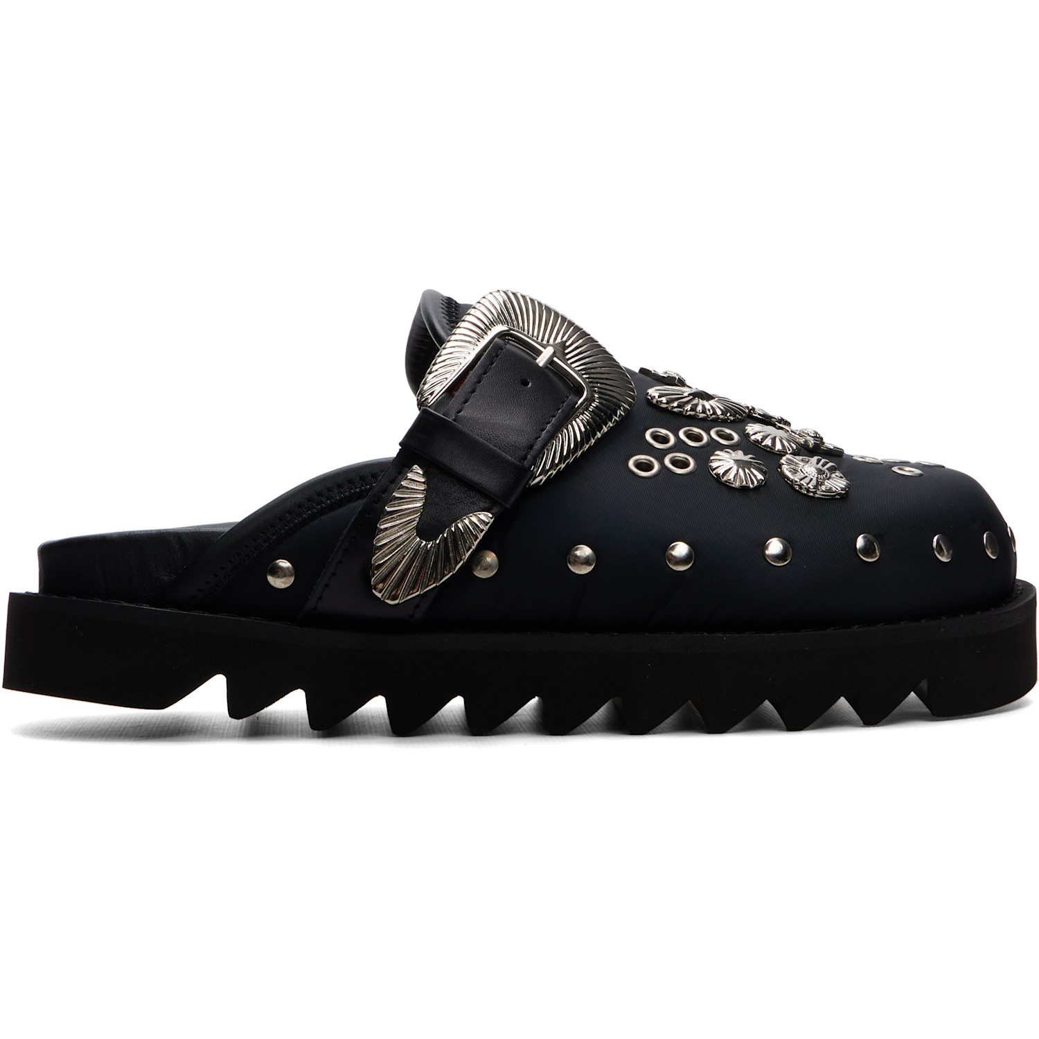 Toga Pulla Black Eyelet Metal Sabot Slip-On Loafers