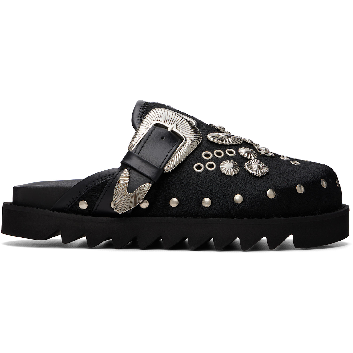 Toga Pulla Black Eyelet Metal Clog Loafers