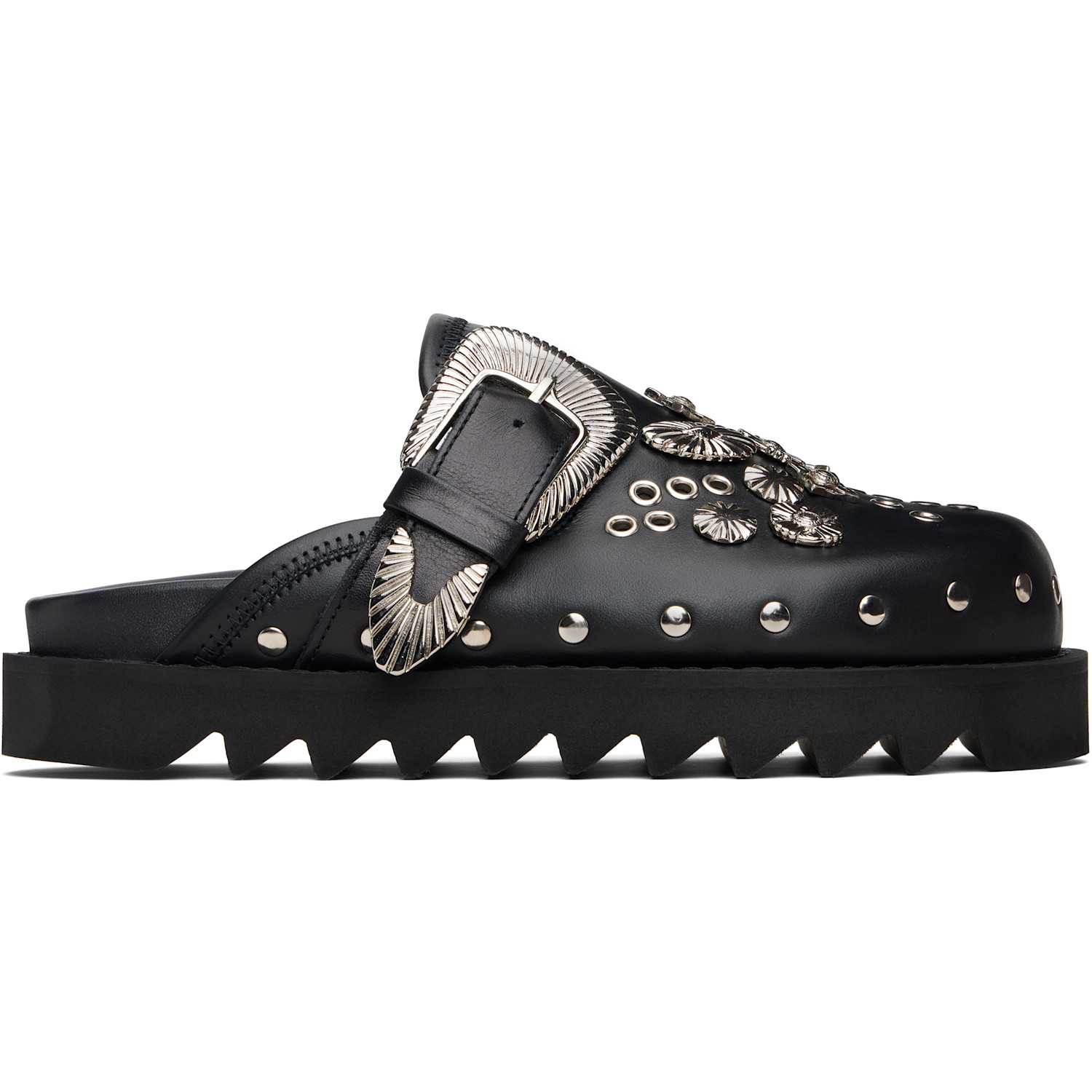 Toga Pulla Black Eyelet Metal Sabot Loafers