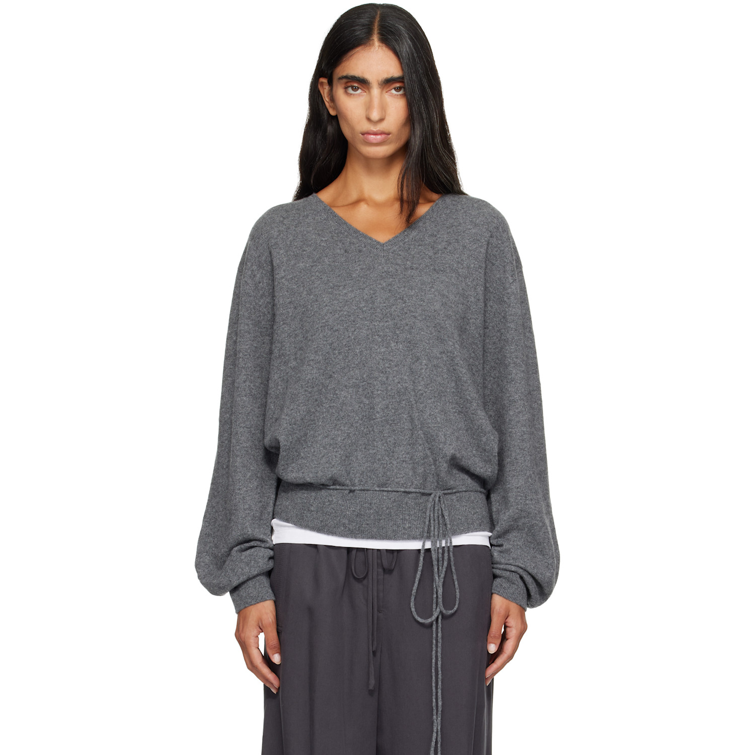 Le17septembre Gray Pure Cashmere V-neck Sweater In Grey