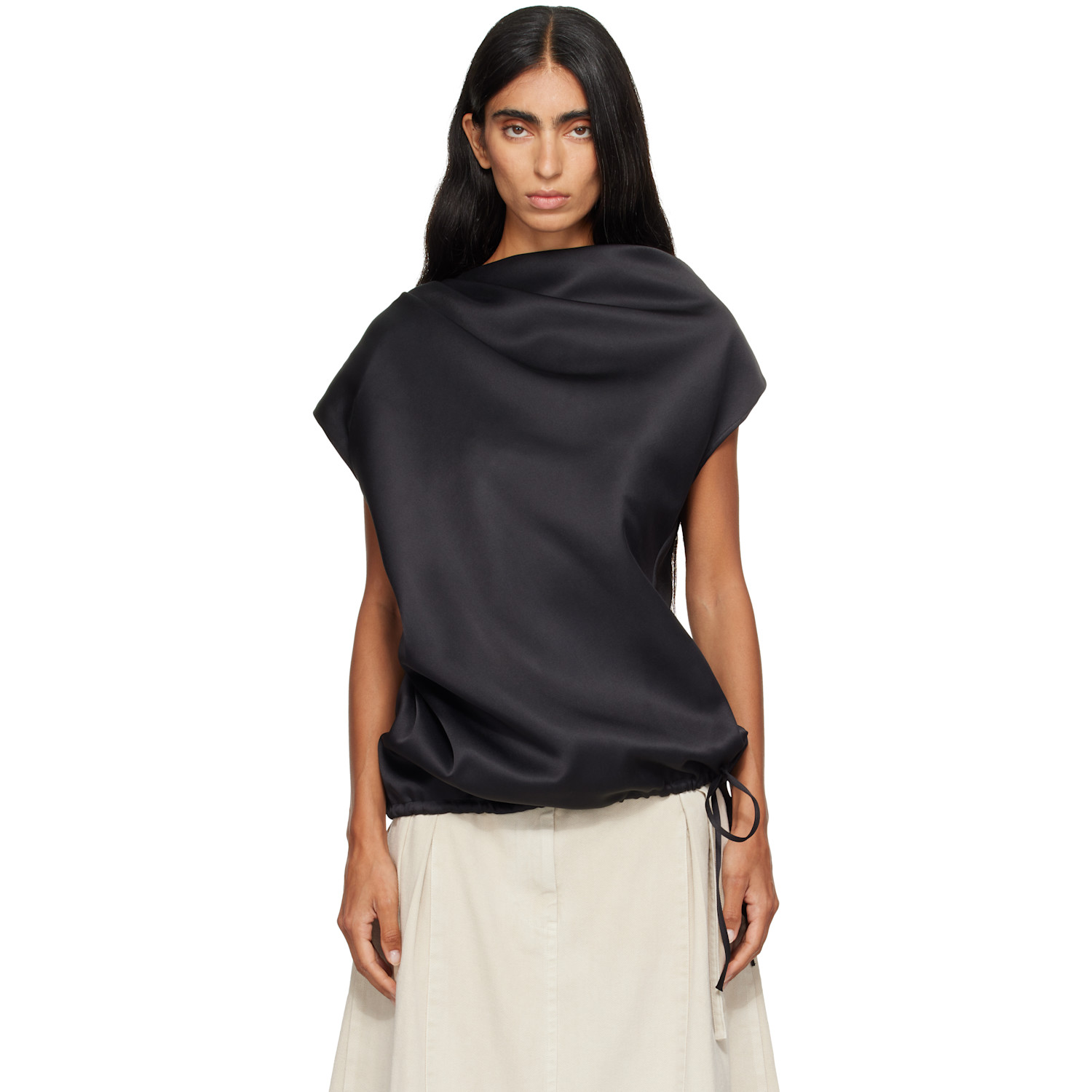Le17septembre Black Soft Draped Asymmetric Top