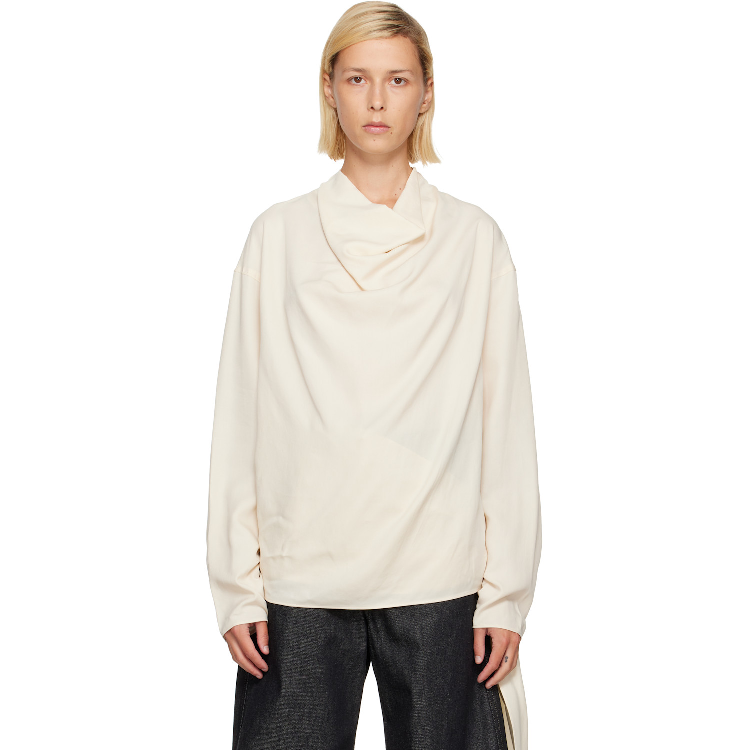 Le17septembre Off-white Silky Wrap Draped Blouse In Ivory