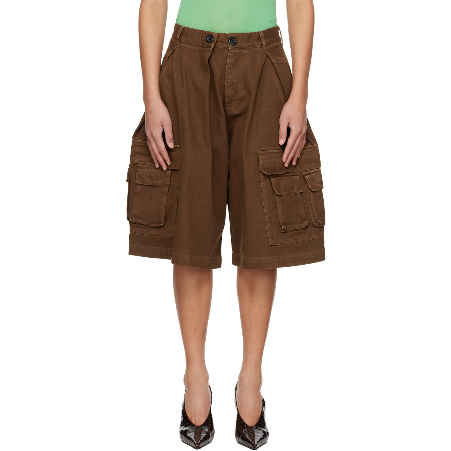 ABRA Brown Pleated Cargo Shorts