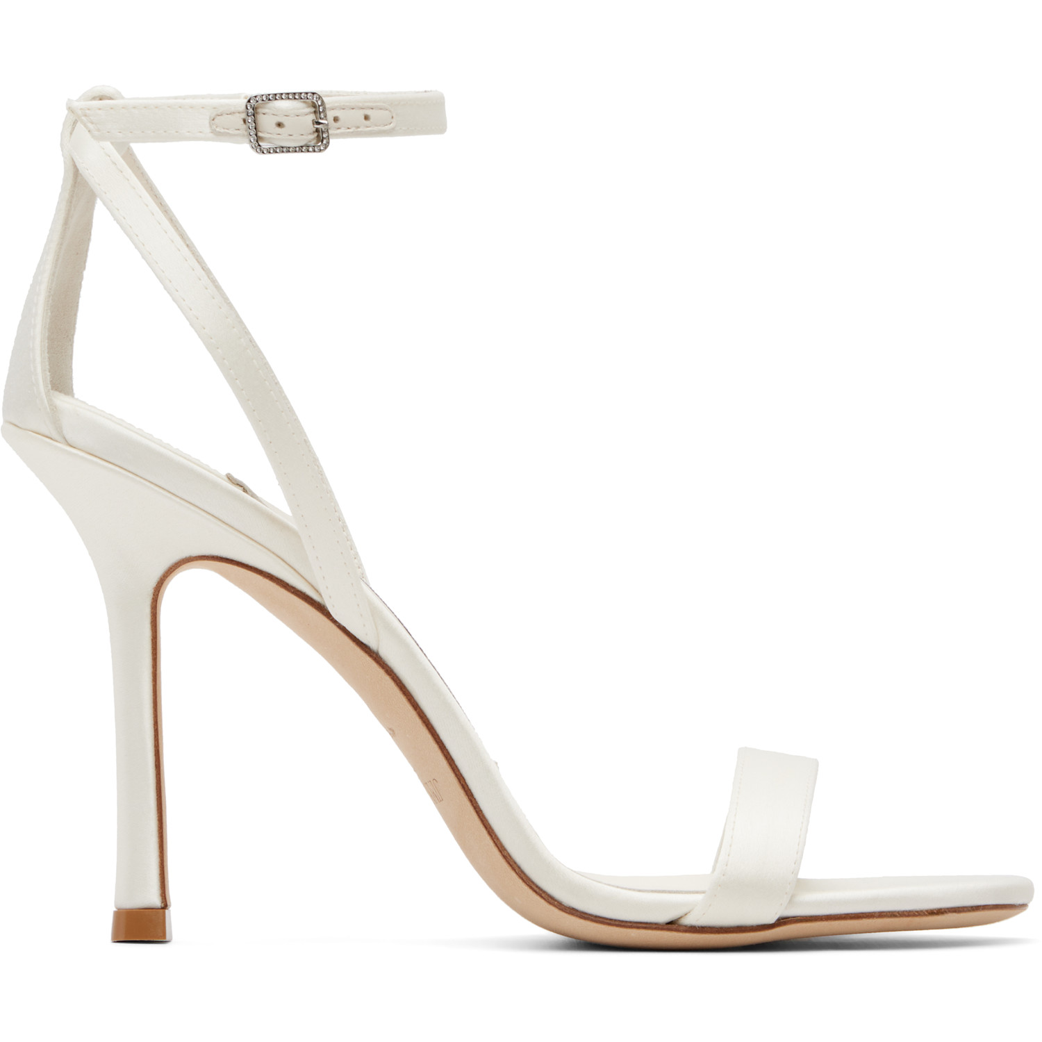 Jimmy Choo White Moza 100 Satin Crystal Buckle Heeled Sandals
