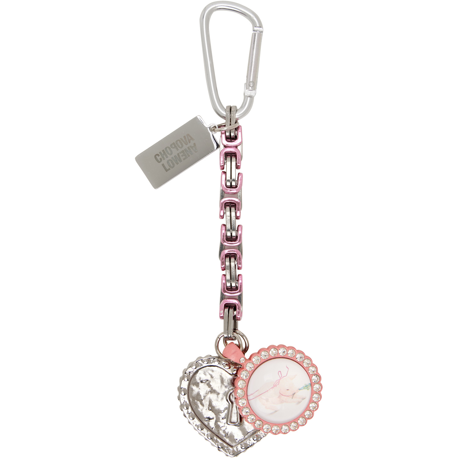 Chopova Lowena Silver & Pink Piggy Sweatheart Keychain