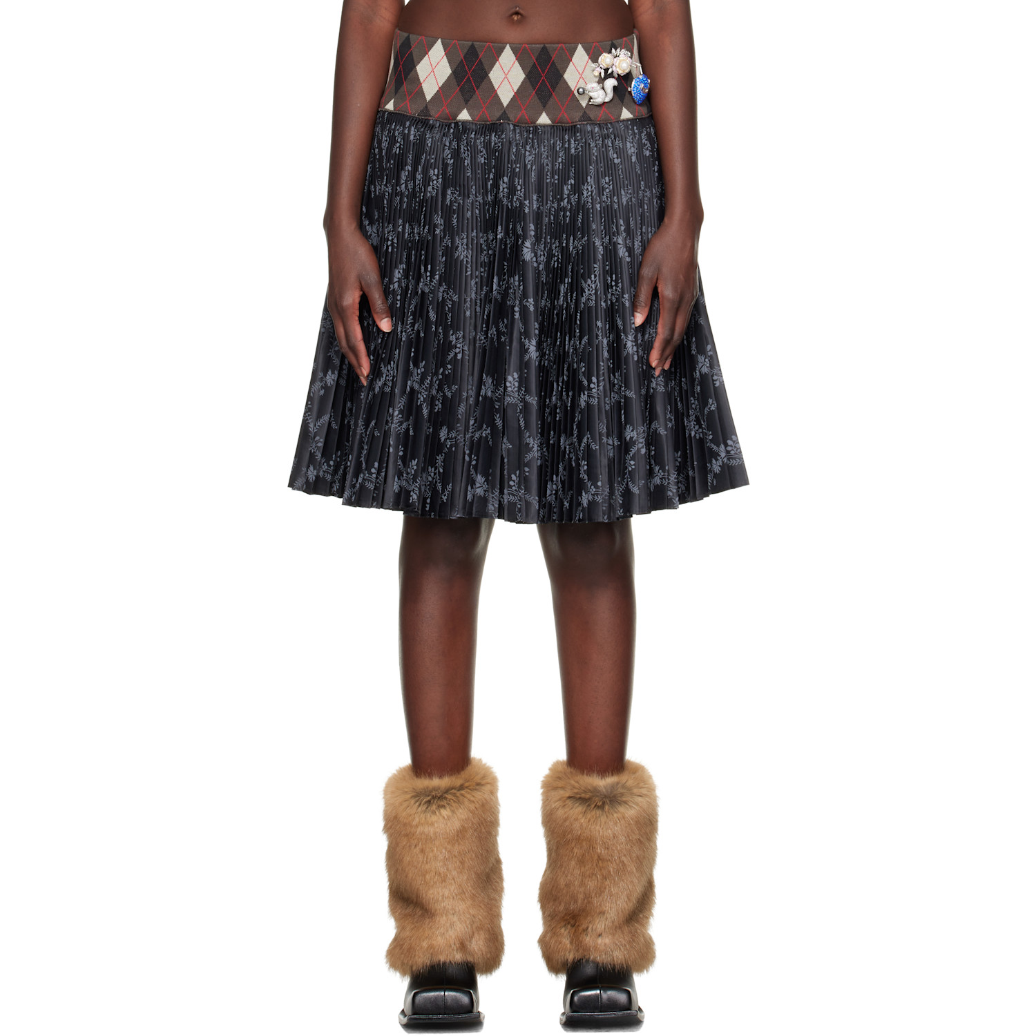 Chopova Lowena Black Crescent Pleated Knee Miniskirt