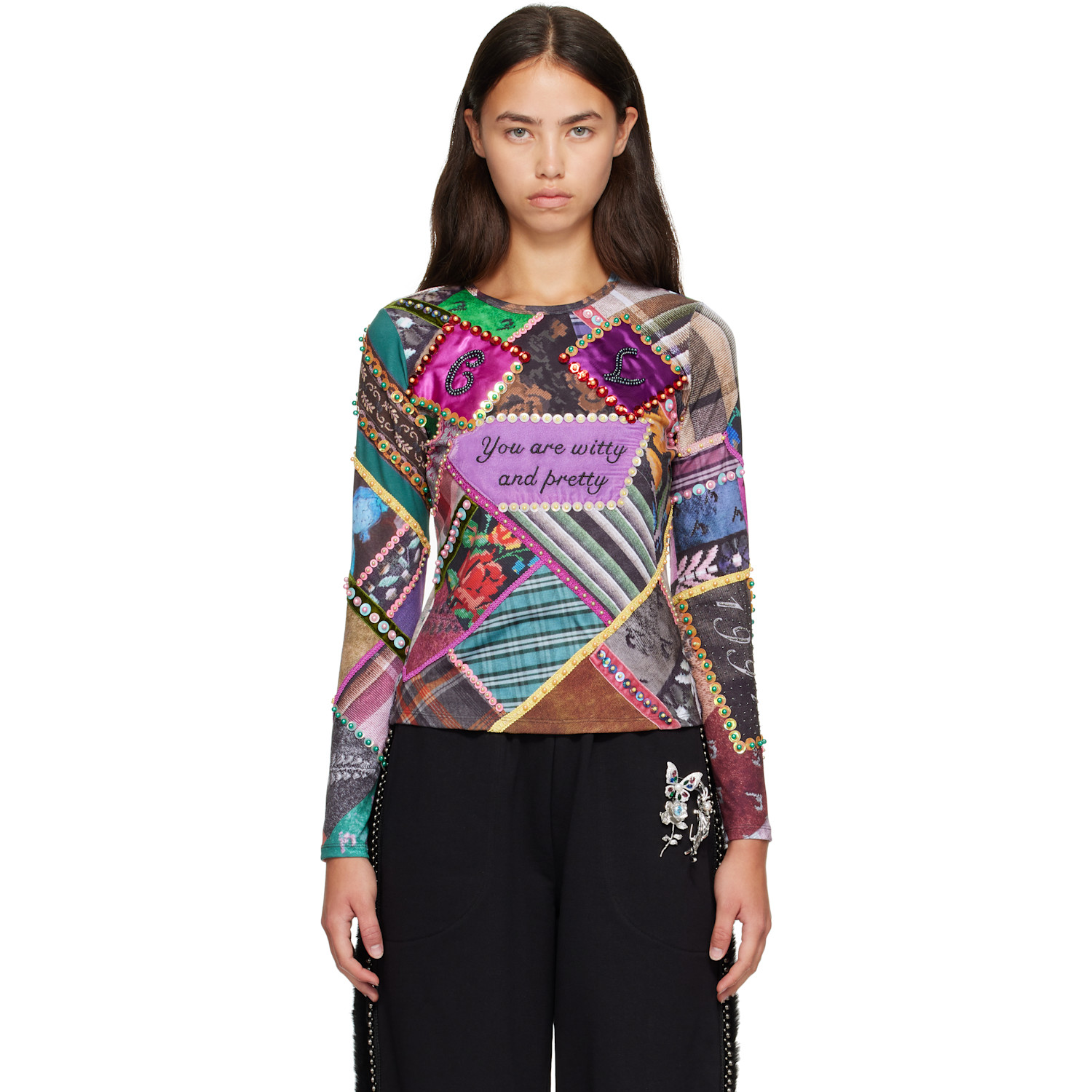 Chopova Lowena Multicolor 'Pretty' Beaded Jersey Top